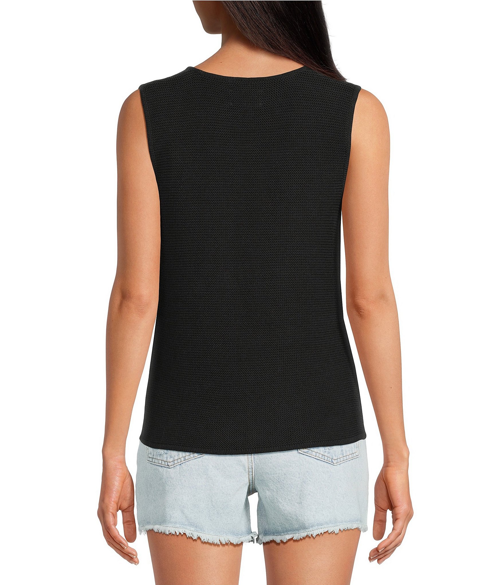 Every Knit V-Neck Sleeveless Tie Front Blouse