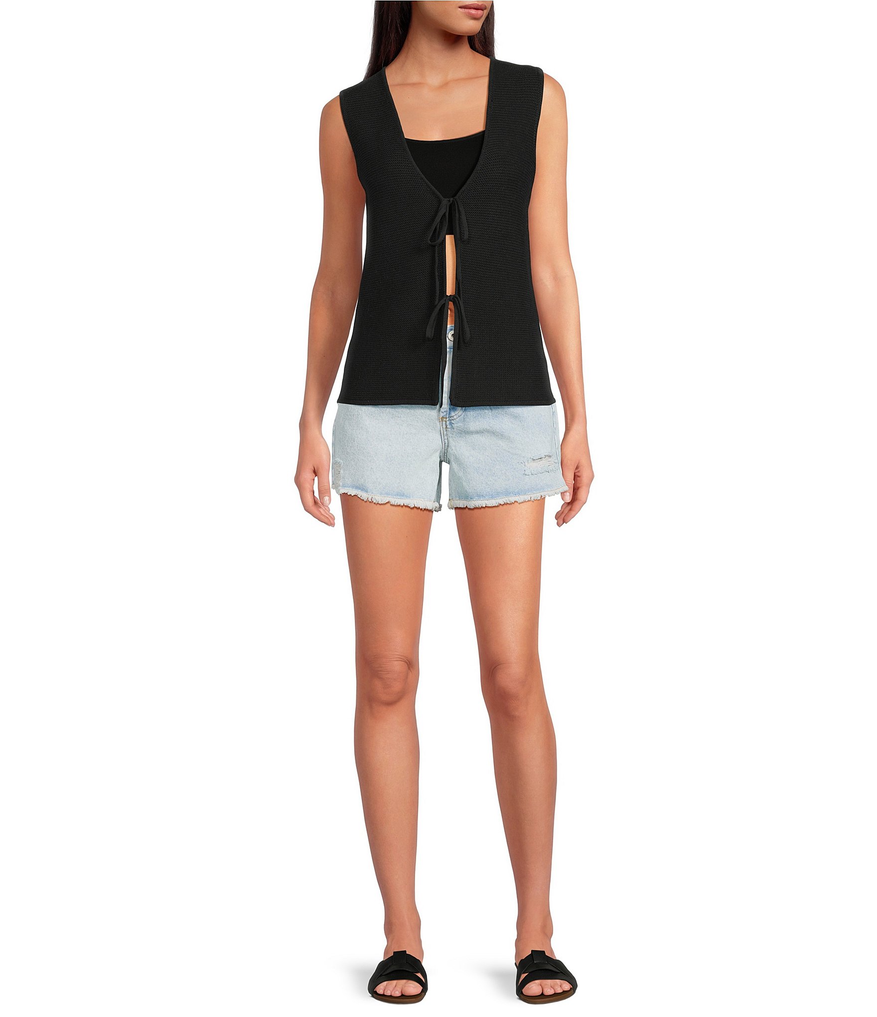 Every Knit V-Neck Sleeveless Tie Front Blouse