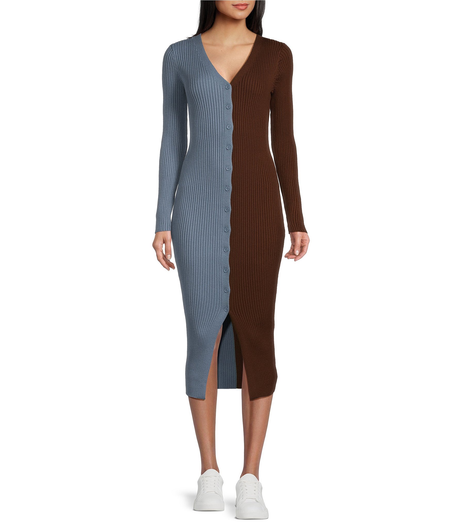 Every Long Sleeve Color Blocked Midi Sweater Dress | Dillard's