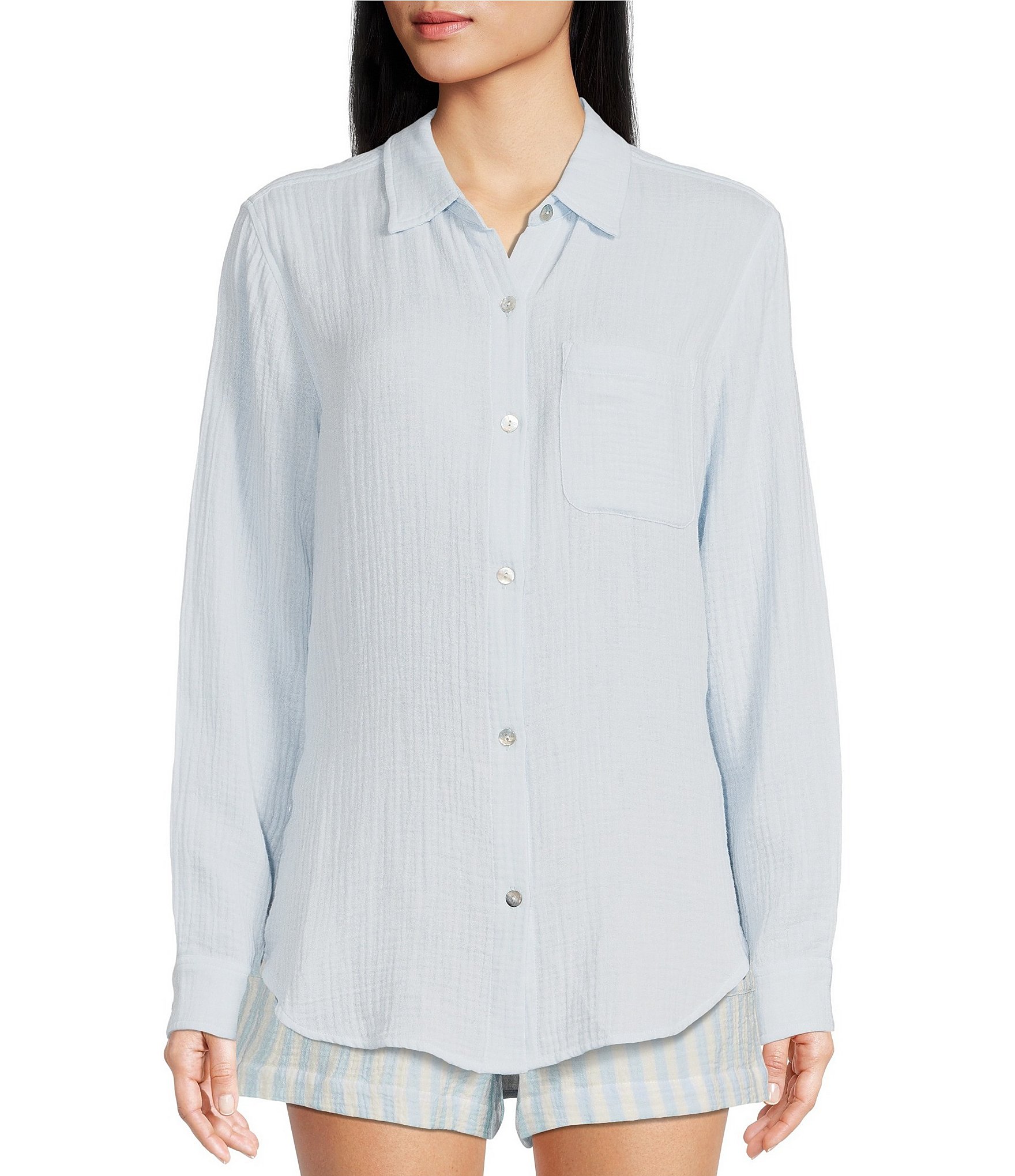 Every Long Sleeve Point Collar Cotton Gauze Shirt | Dillard's