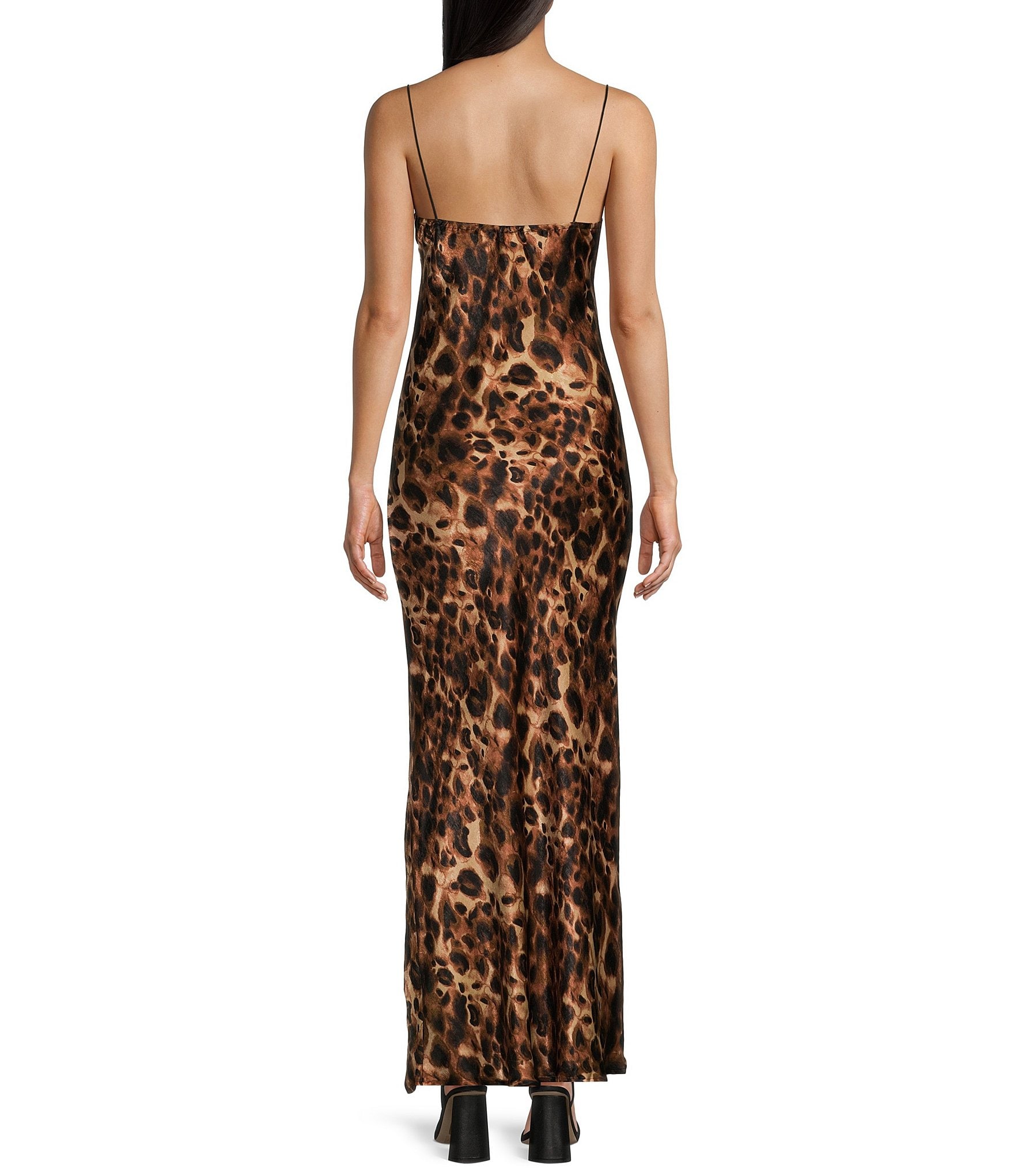 Evolutionary Cowl Neck Sleeveless Cheetah Slip Dress