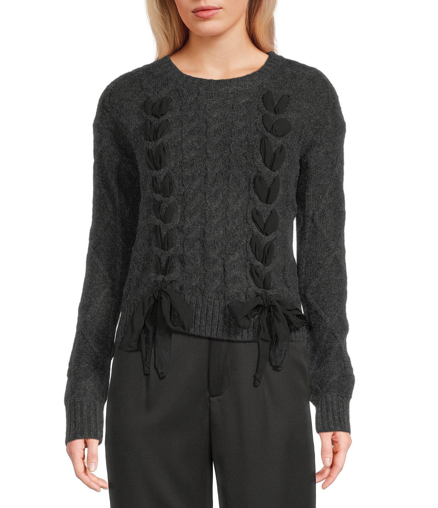 Evolutionary Crew Neck Front Bow Detail Long Sleeve Sweater