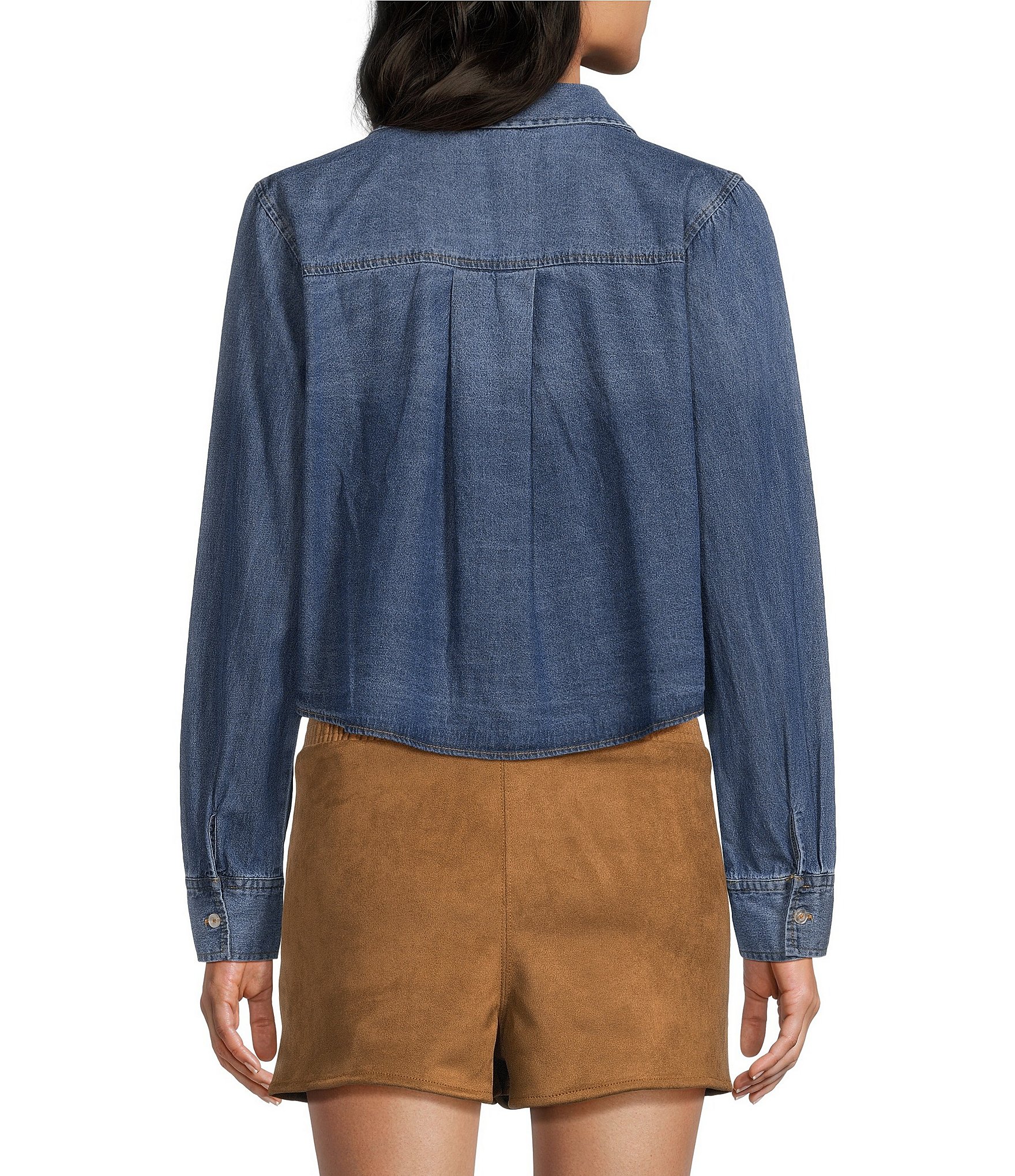 Evolutionary Denim Collared Button Front Long Sleeve Top