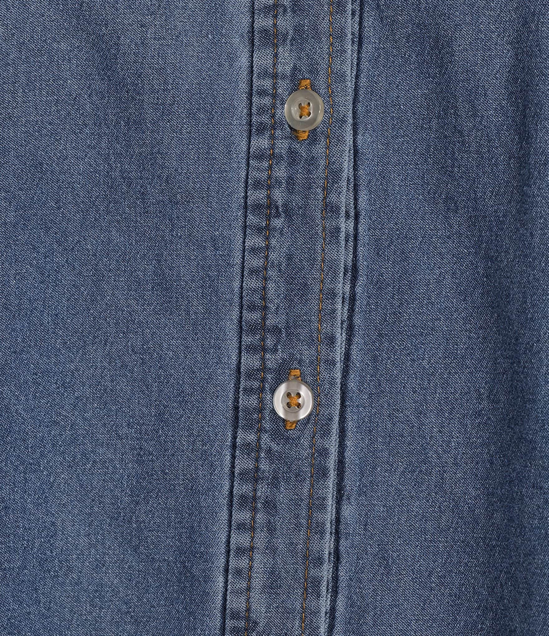 Evolutionary Denim Collared Button Front Long Sleeve Top