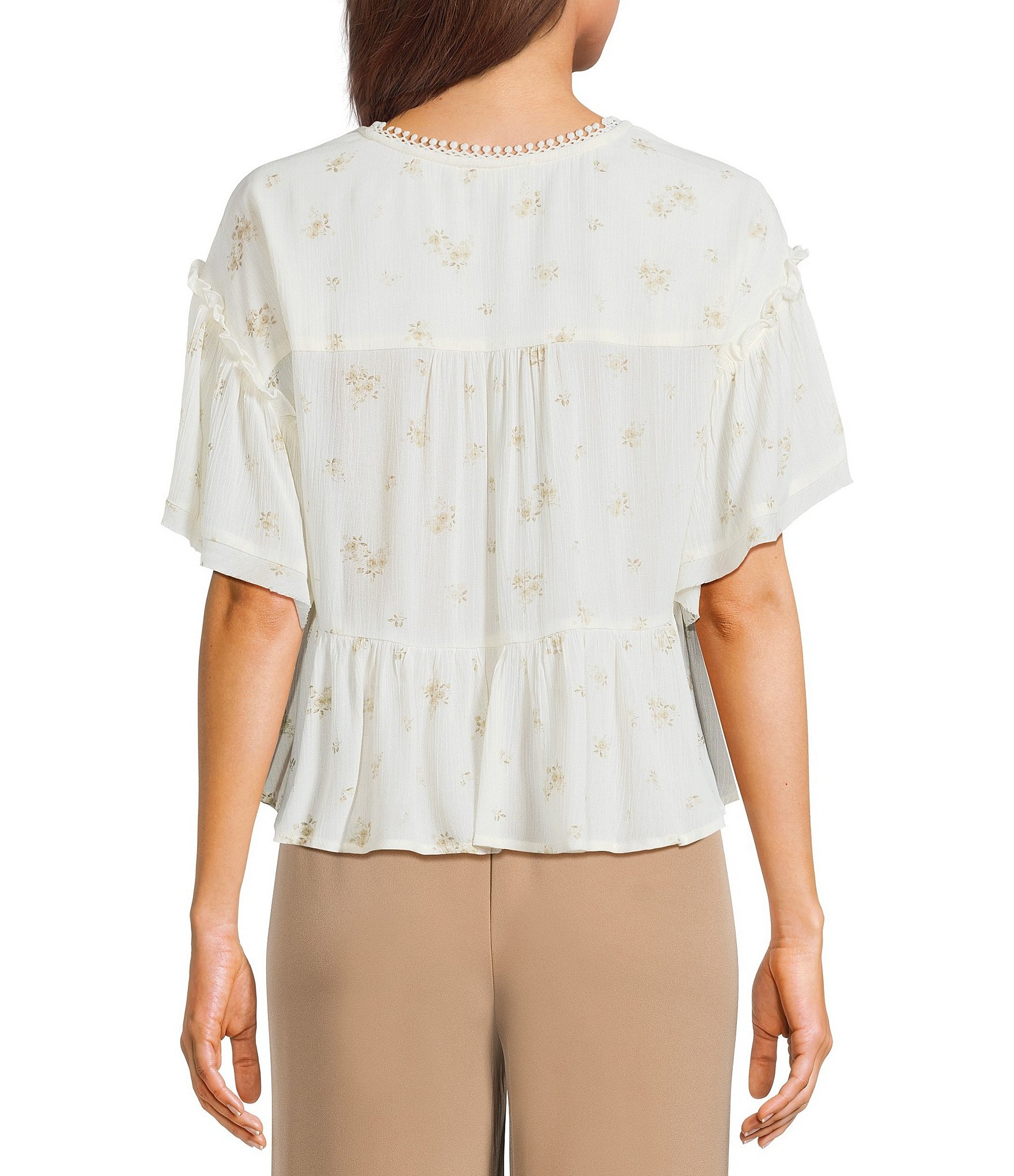 Evolutionary Floral Printed Deep V-Neck Top
