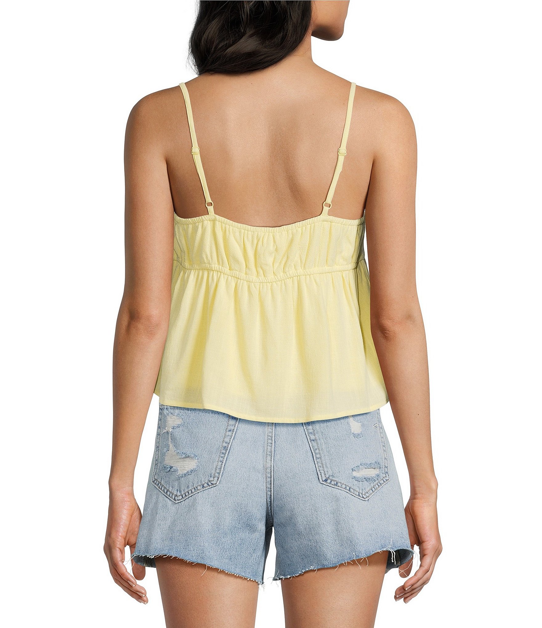 Evolutionary Linen Spaghetti Strap Bow Front Top