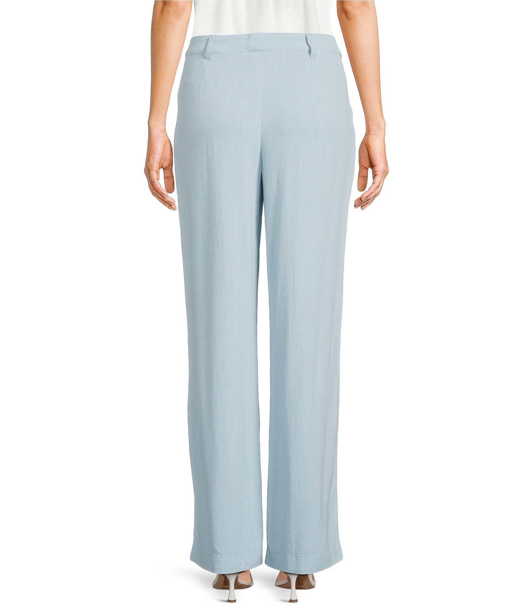 Evolutionary Linen Tencel Blend Mid Rise Button Front Flat Front Wide Leg Pants