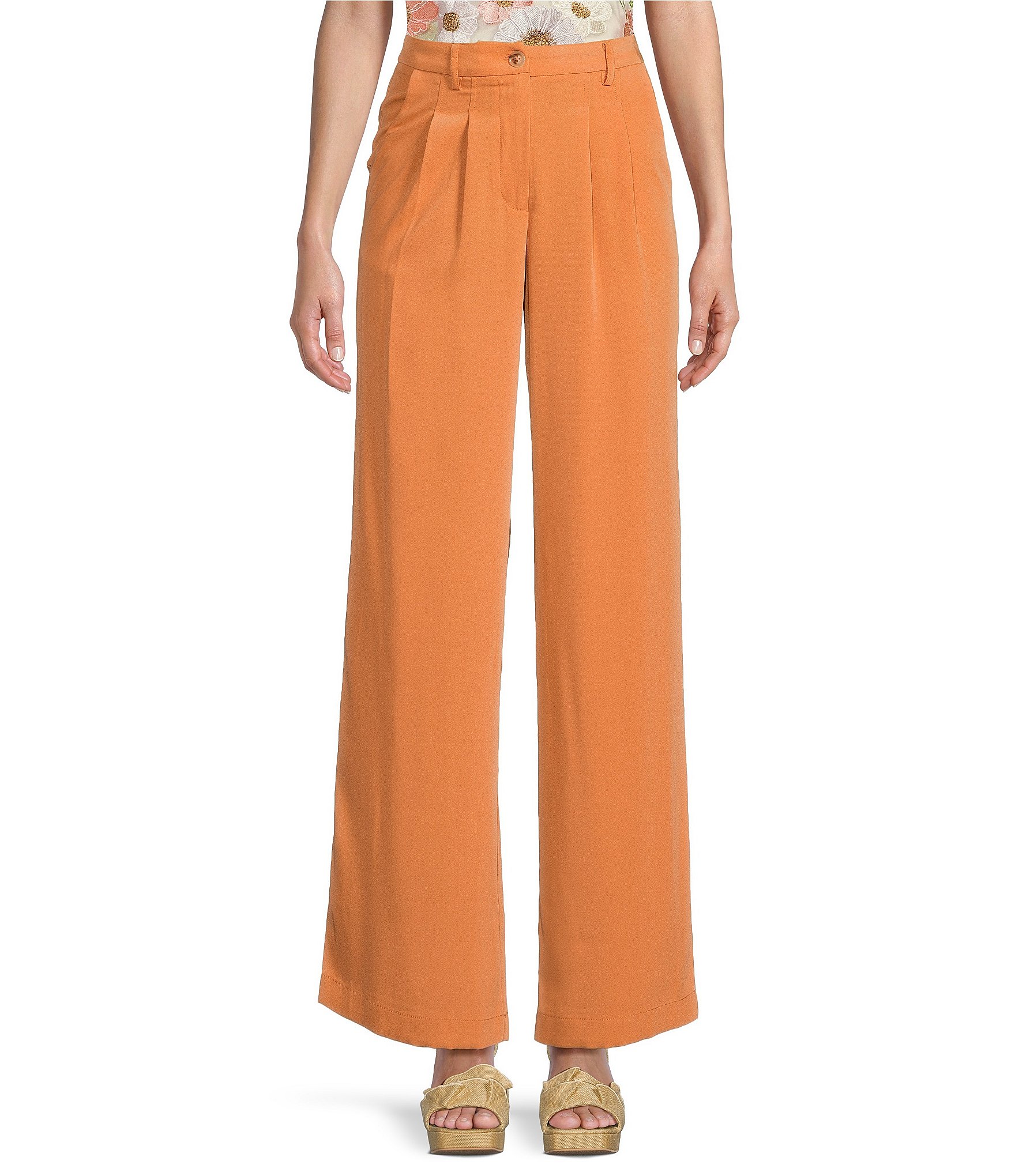 Cupio Solid Crushed Velvet Flat Front Wide Leg Pull-On Pant