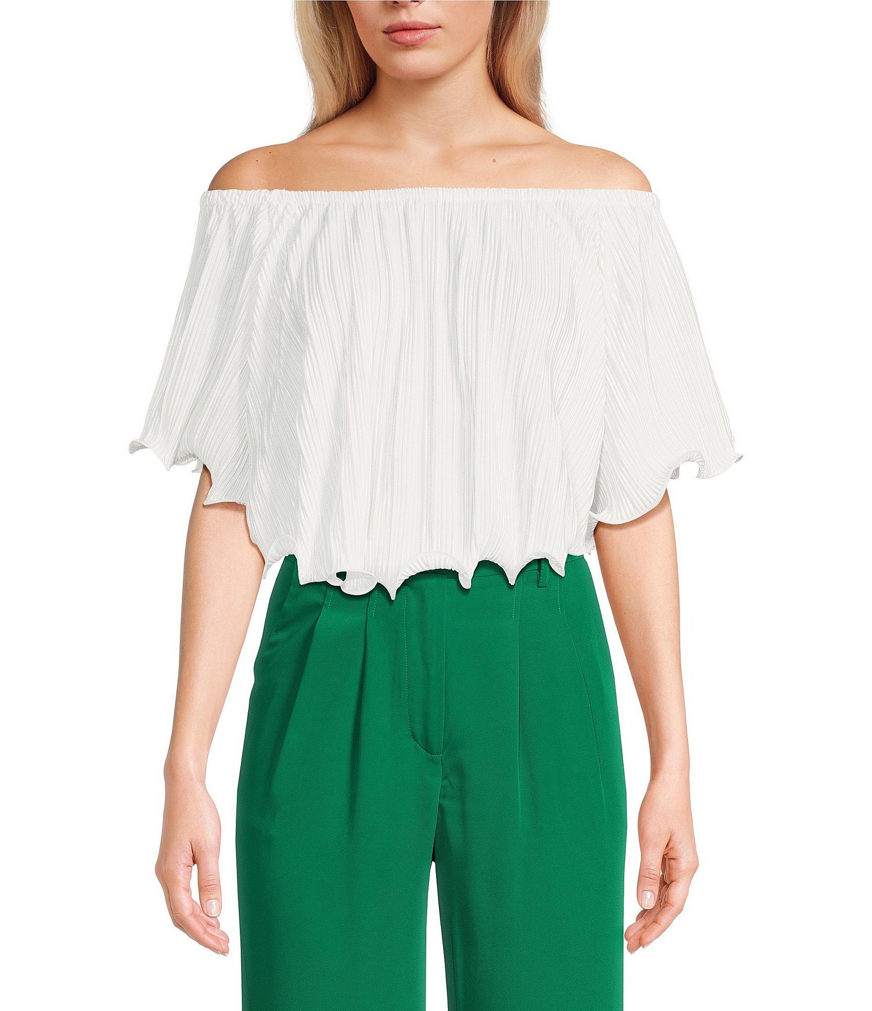 Evolutionary Off Shoulder Short Sleeve Plisse Top | Dillard's