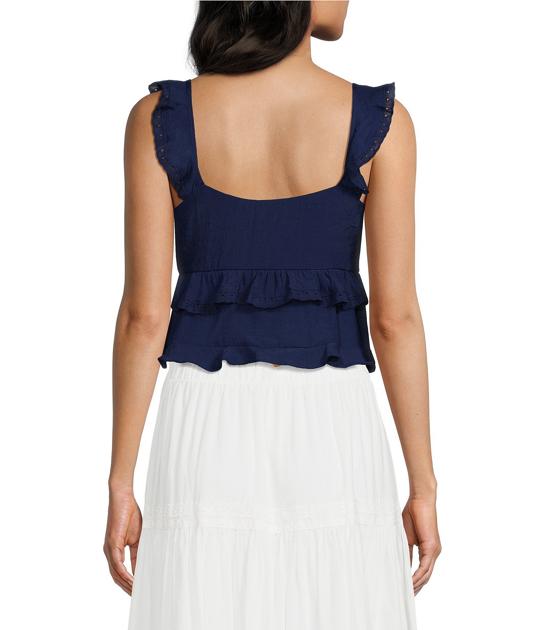 Evolutionary Ruffle Sleeve Tiered Tie Front Tank Top