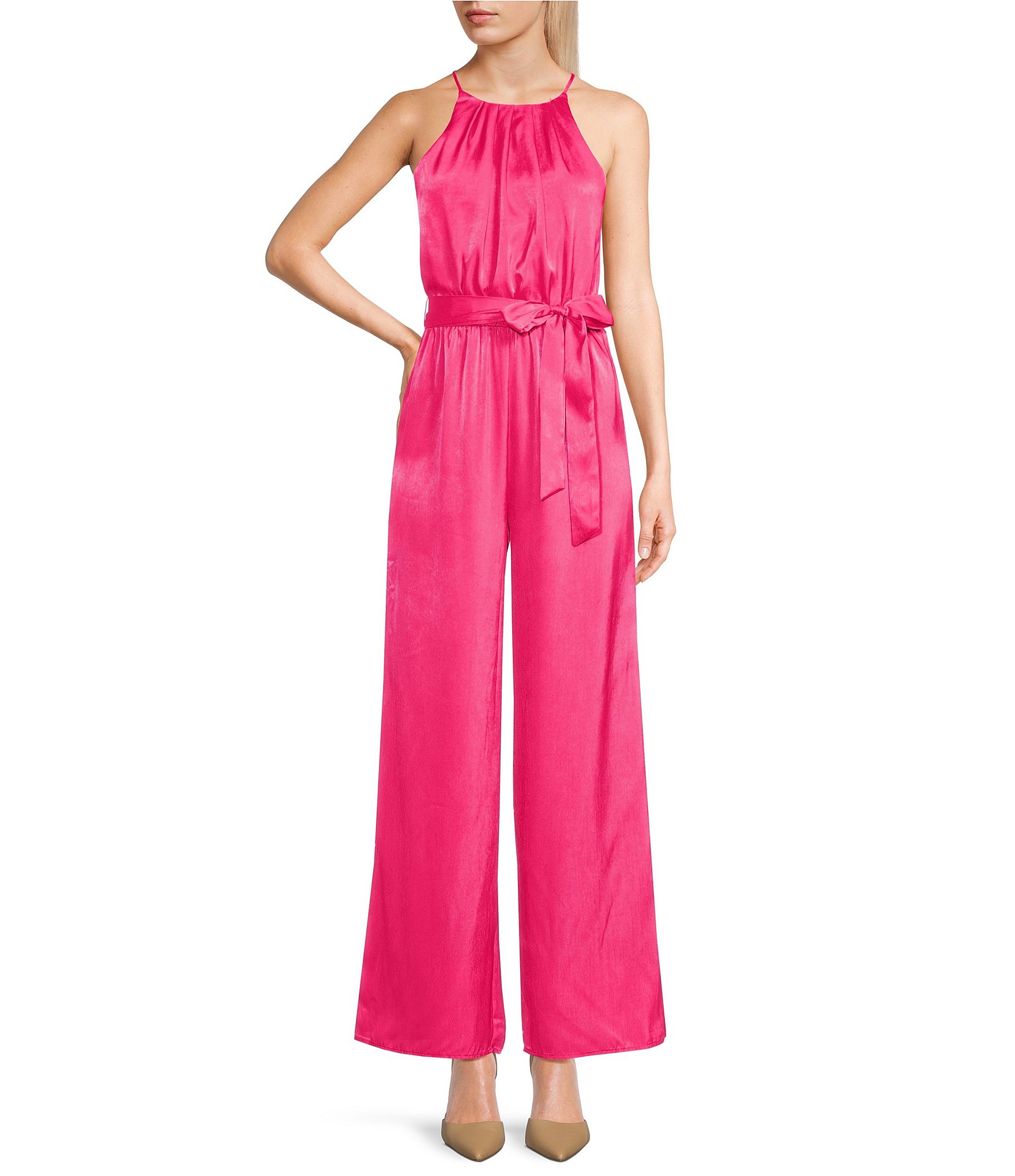 Evolutionary Scoop Neck Tie Waist Wide Leg Jumpsuit Dillards 6404