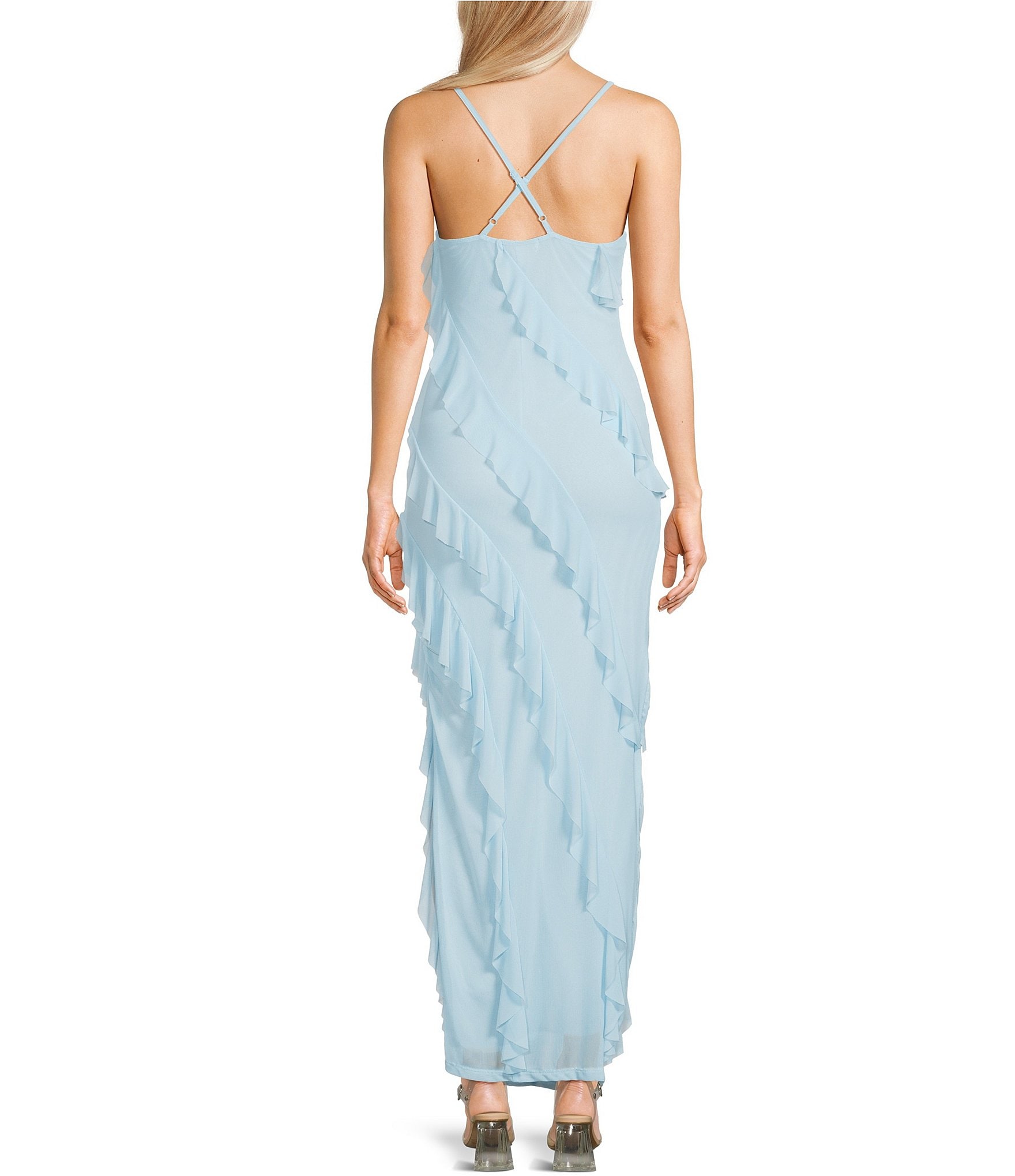 Evolutionary Sleeveless Bias All Over Ruffle Dress