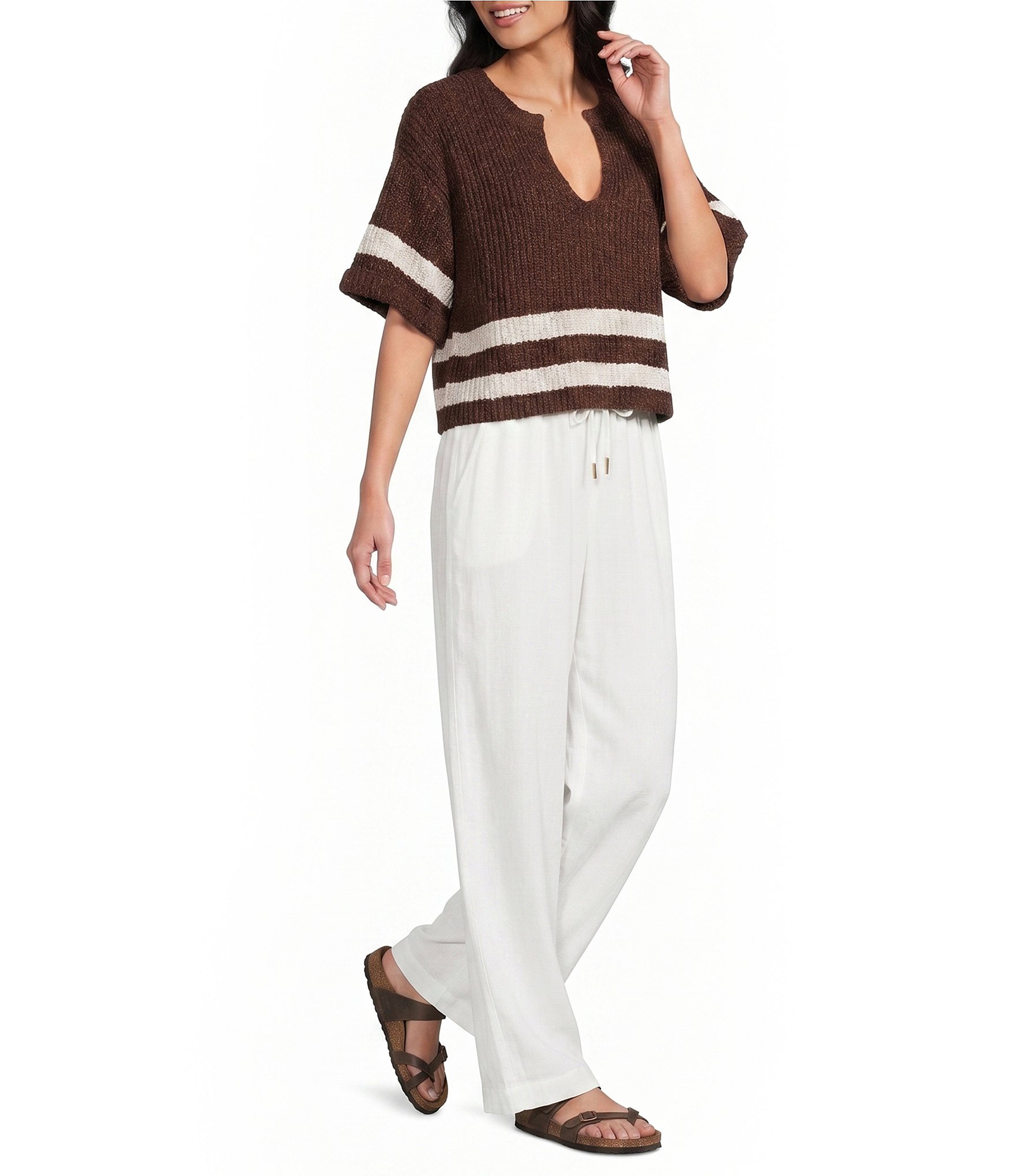 Evolutionary Split V-Neck Short Sleeve Sweater