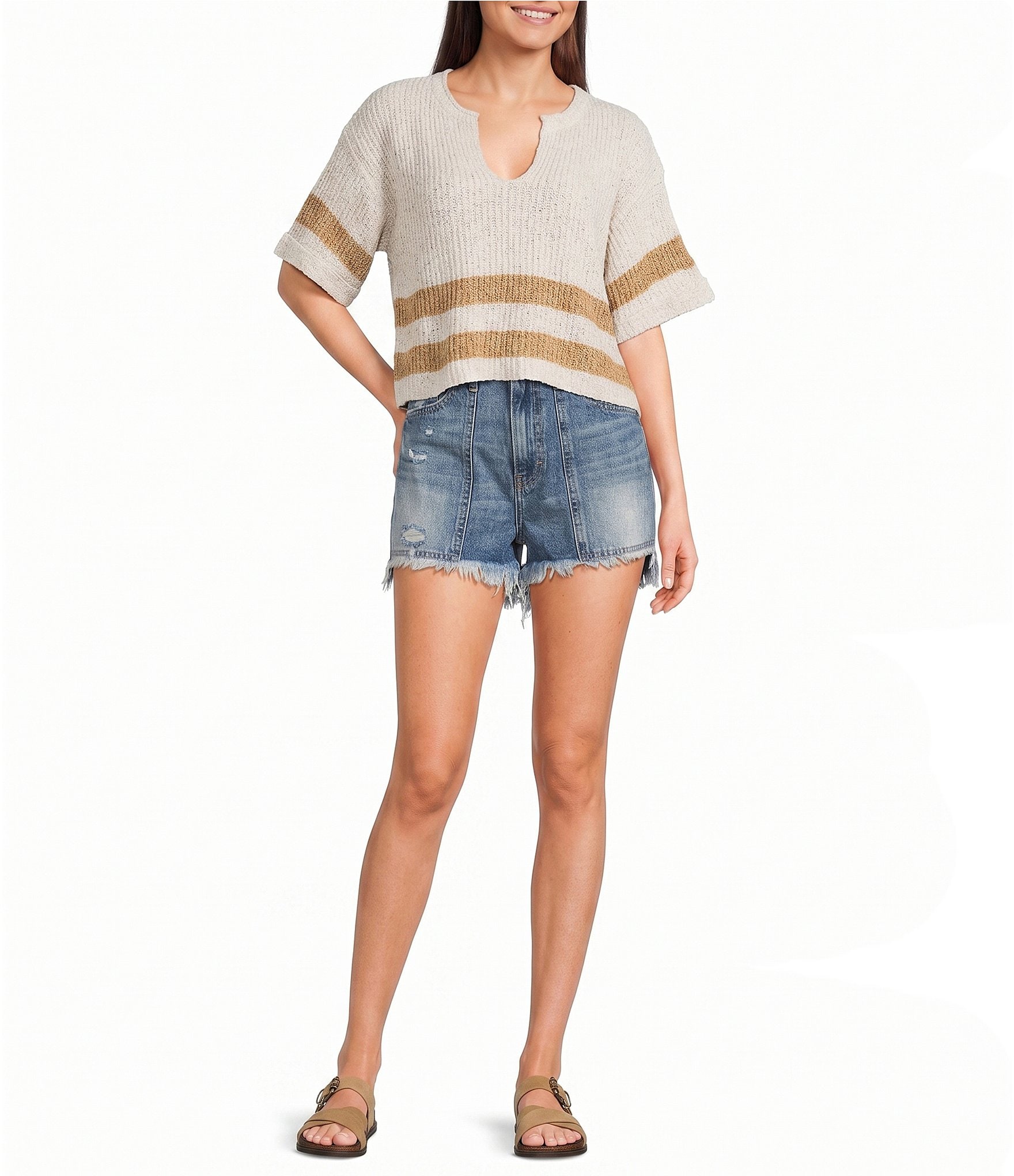 Evolutionary Split V-Neck Short Sleeve Sweater