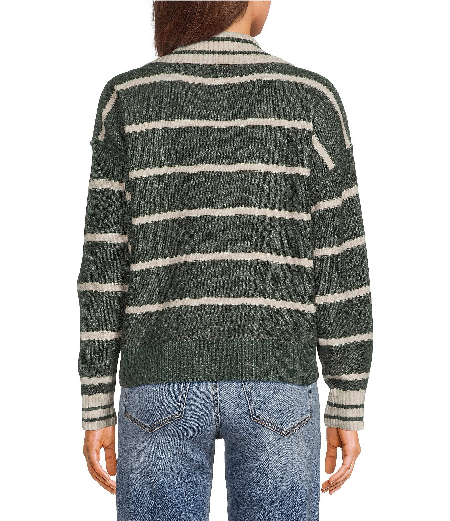 Evolutionary Striped V-Neck Collard Sweater