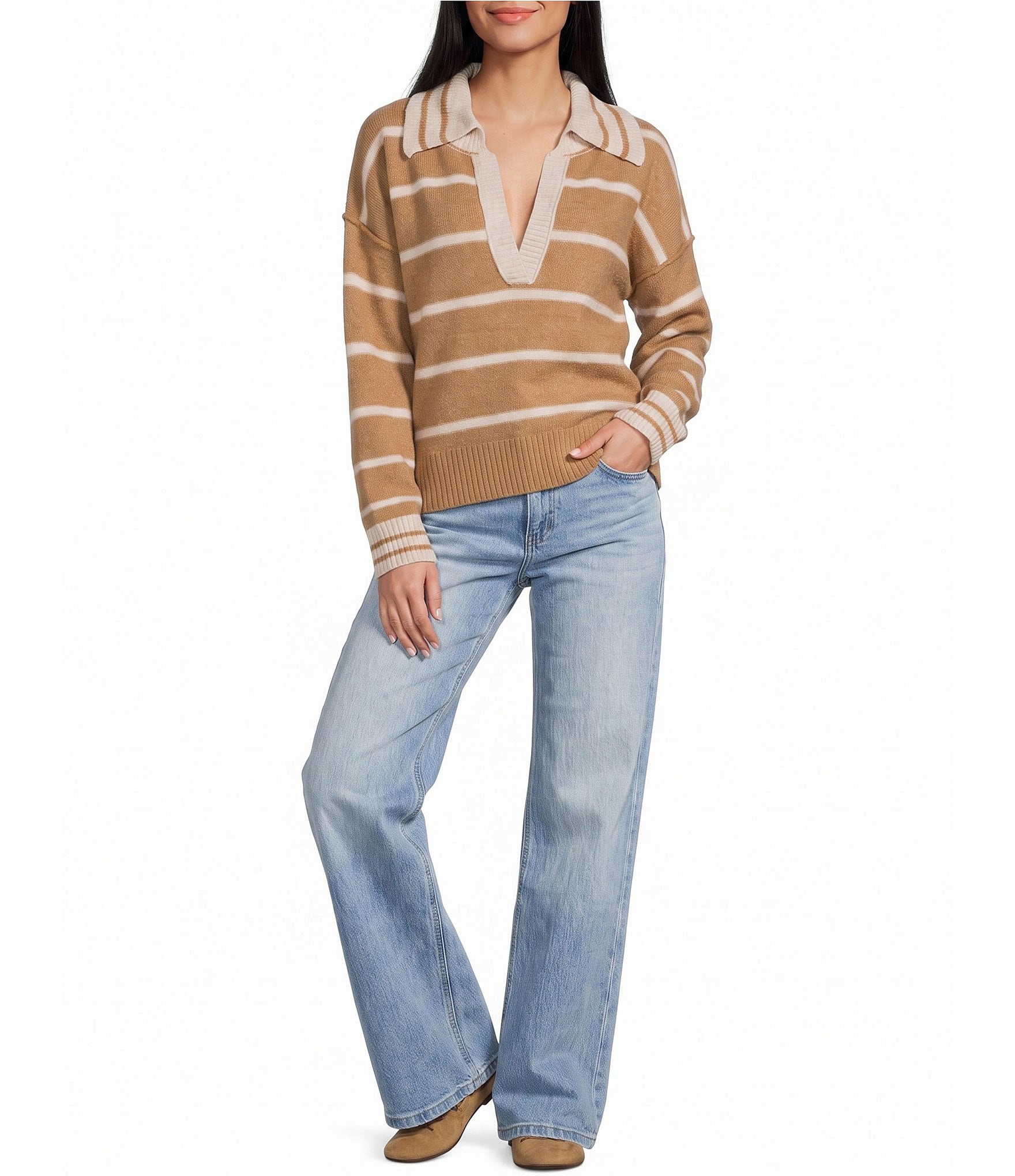 Evolutionary Striped V-Neck Collard Sweater