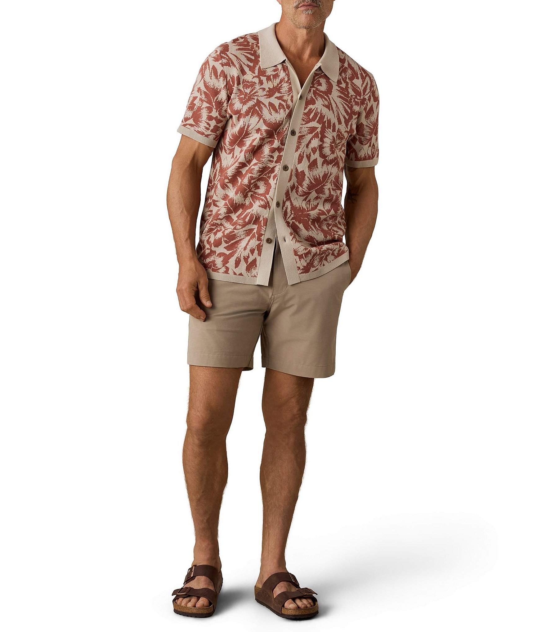 Faherty Allover Print Short Sleeve Button Front Sweater Shirt