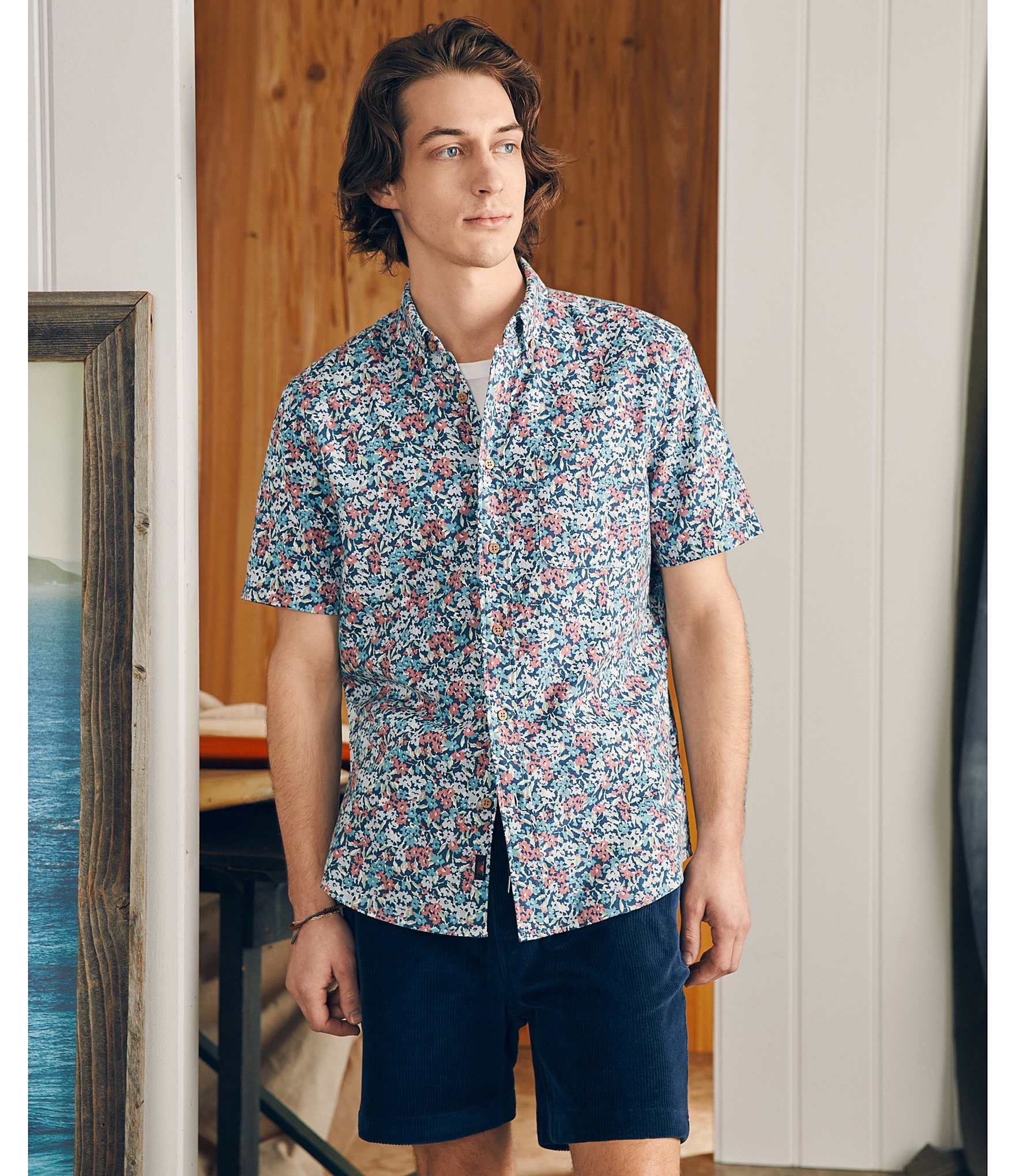 Faherty Breeze Floral Print Short Sleeve Woven Shirt