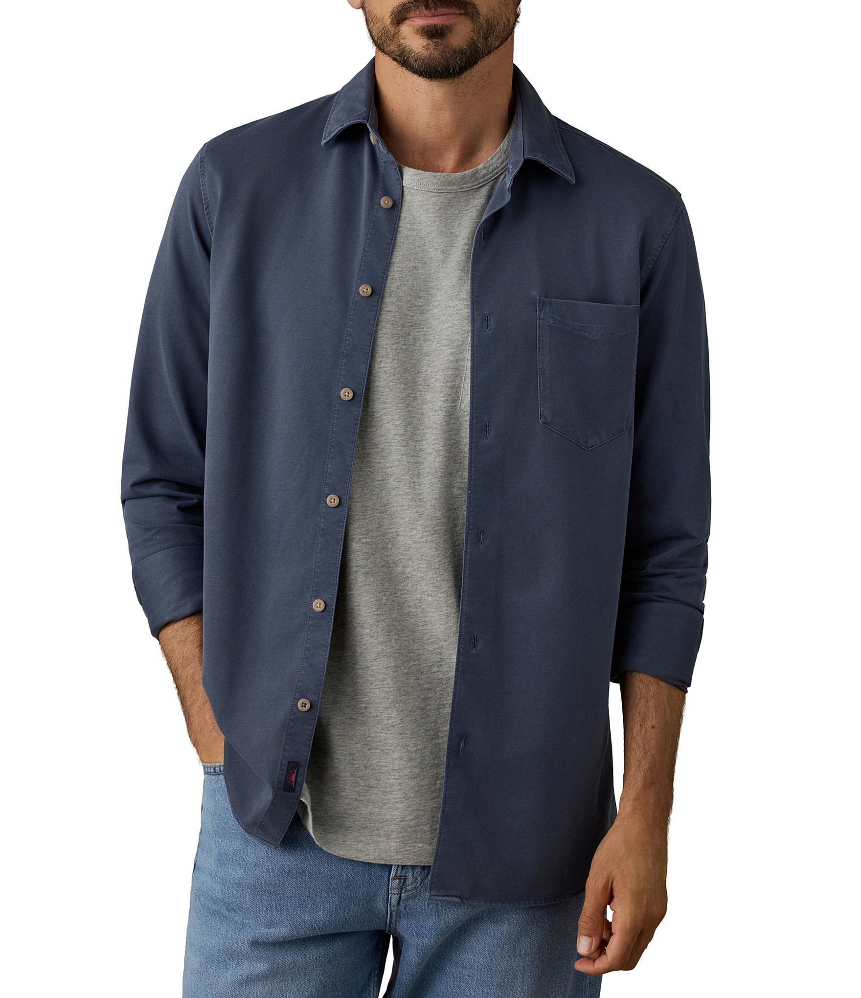Faherty Costa Pique Long Sleeve Woven Shirt