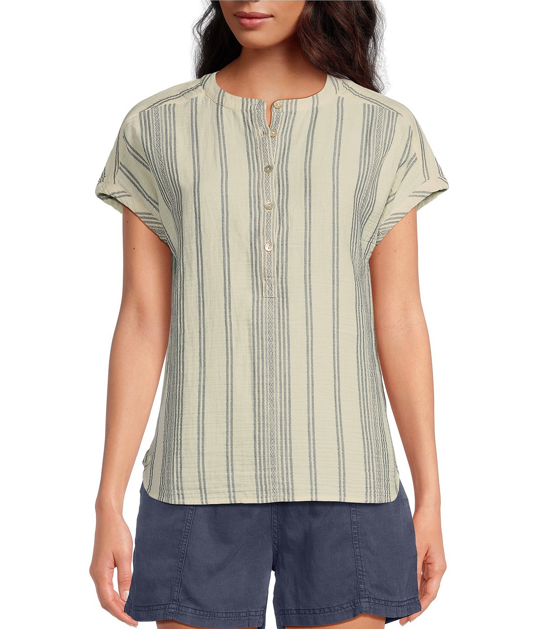 Faherty Dream Cotton Gauze Short Sleeve Desmond Striped Top | Dillard's