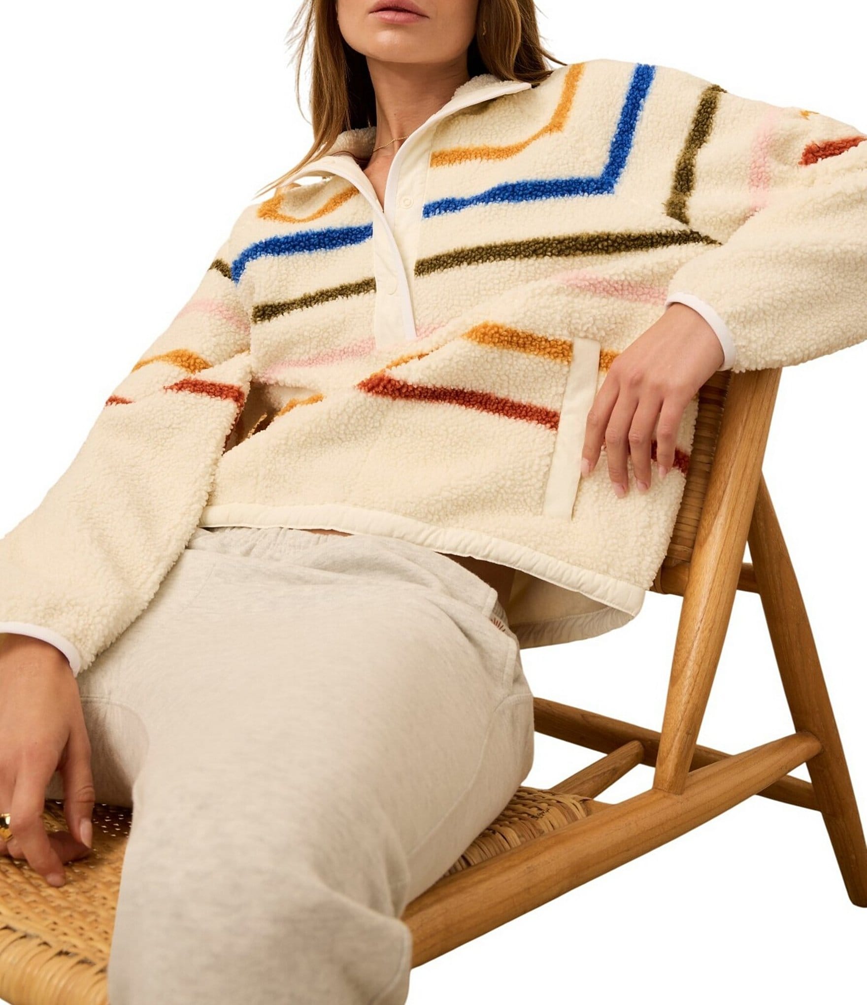 Faherty Dream Fireside Stripe Fleece Spread Collar Long Sleeve Sweater