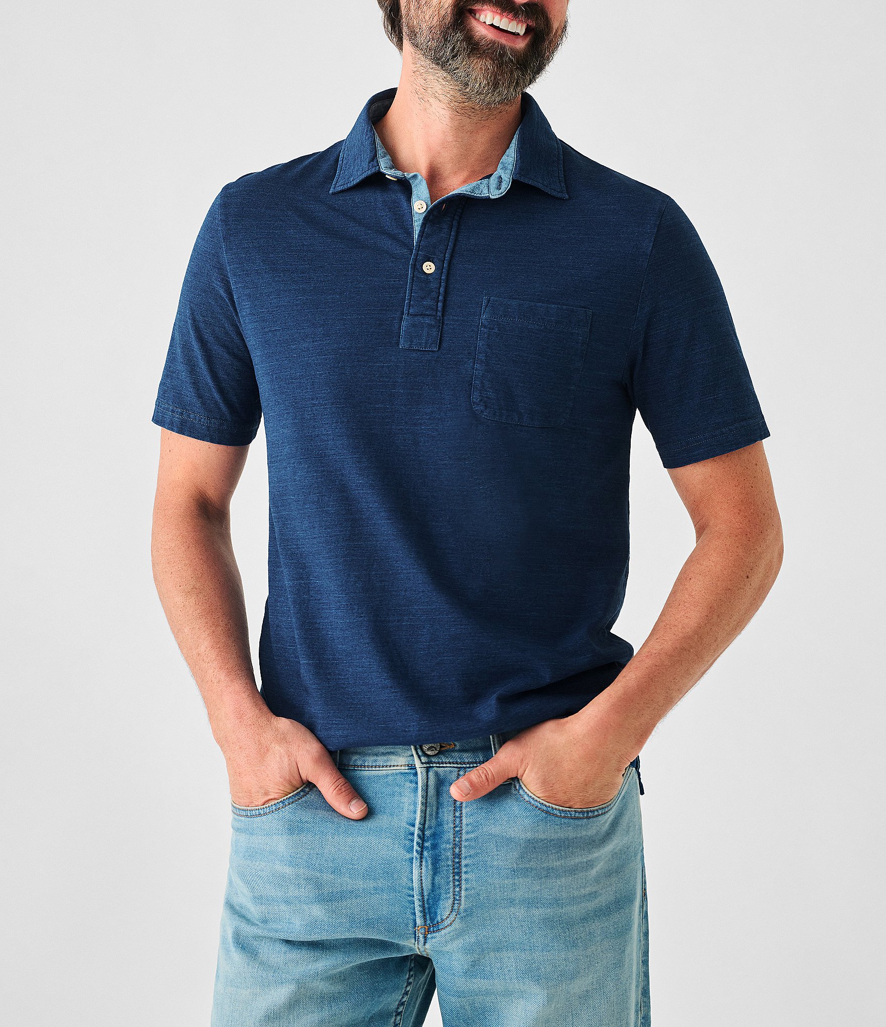 Faherty Indigo Short Sleeve Polo Shirt | Dillard's