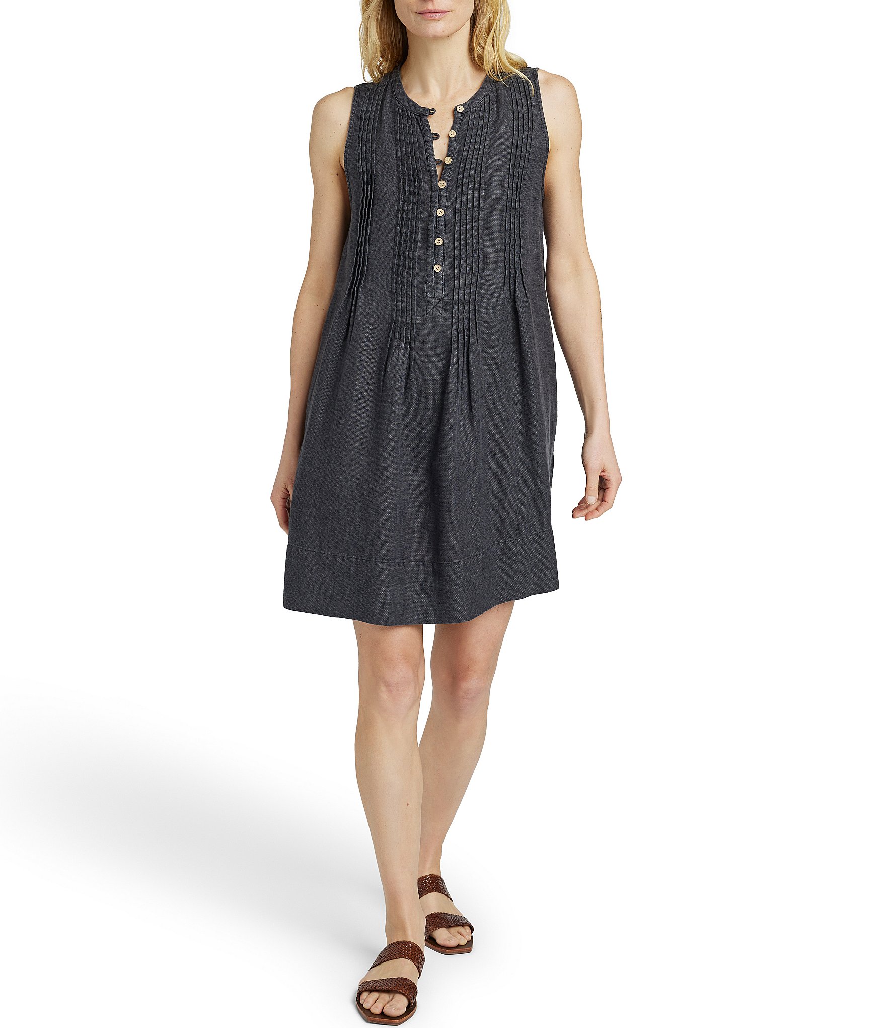 Faherty Isha Basketweave Linen Shift Dress