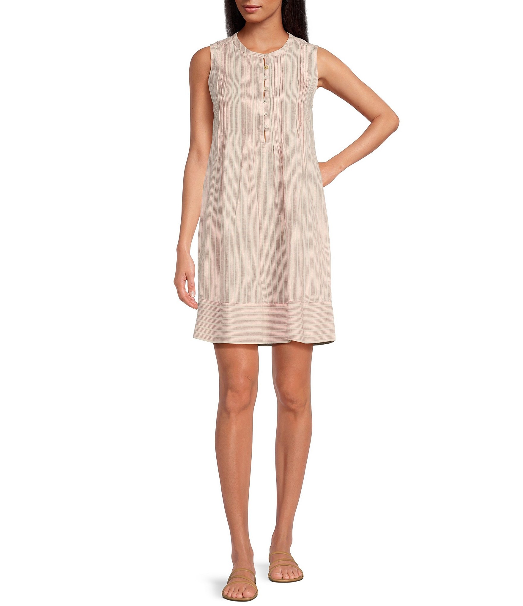 Faherty Isha Striped Sleeveless Linen Shift Shirt Dress | Dillard's