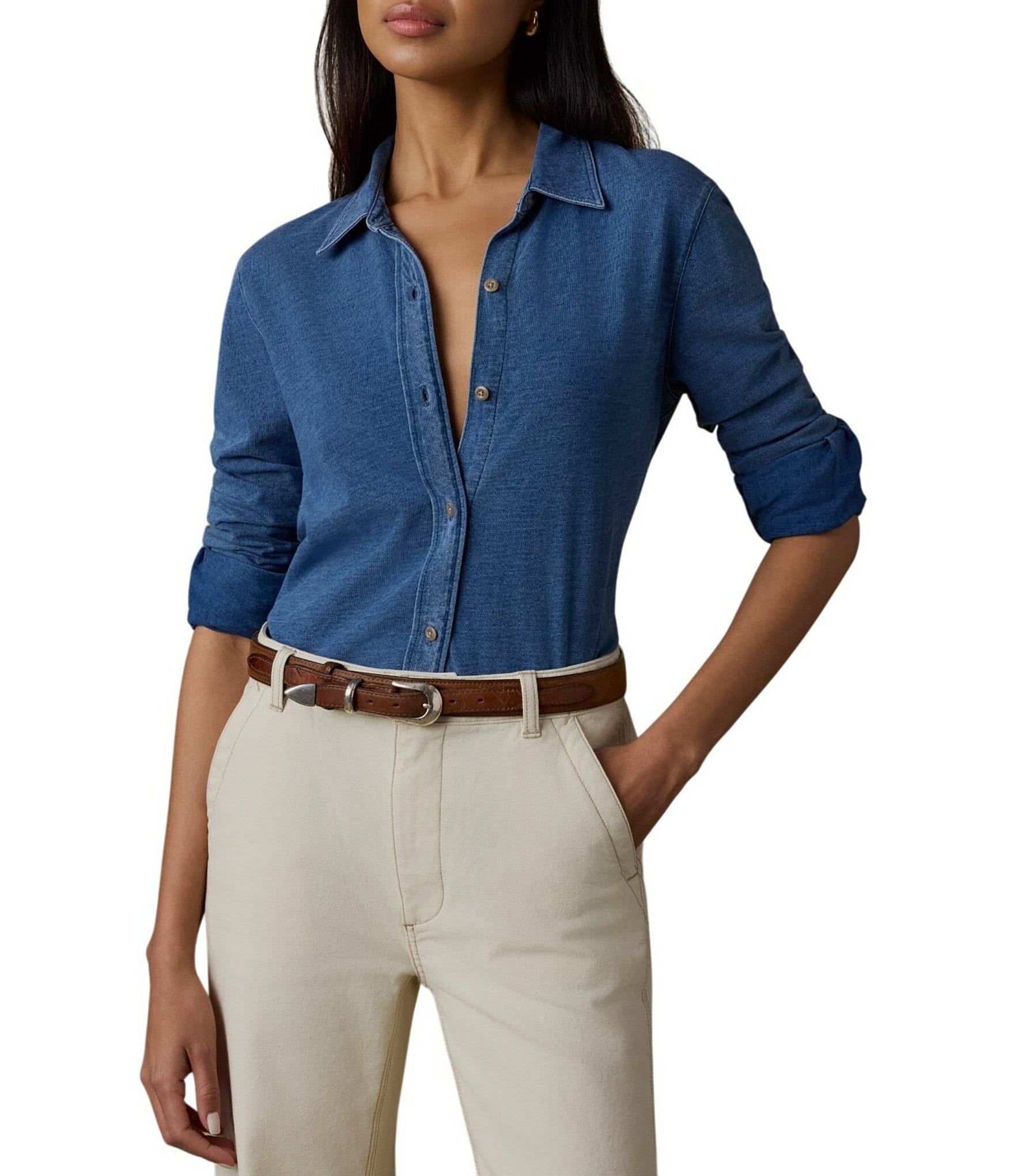 Faherty Knit Point Collar Long Sleeve Shirt