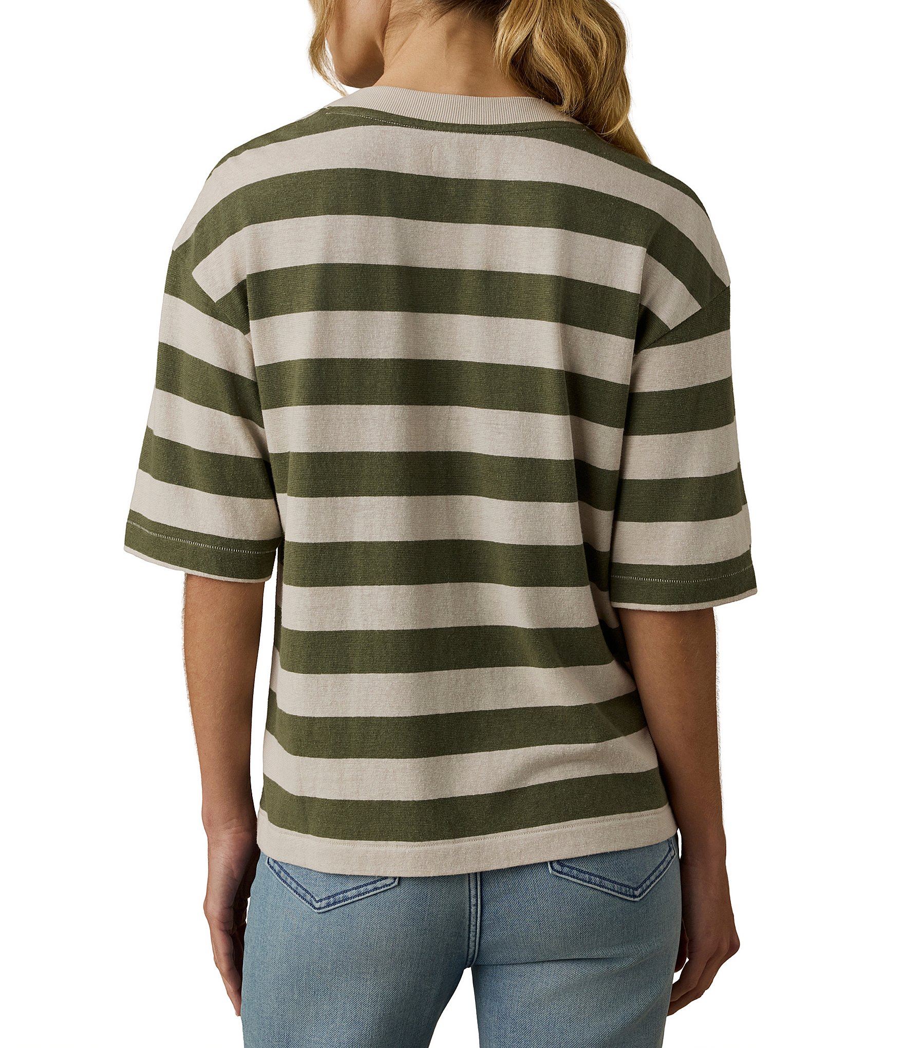 Faherty Organic Cotton Blend Knit Striped Crew Neck Short Sleeve Tee Shirt