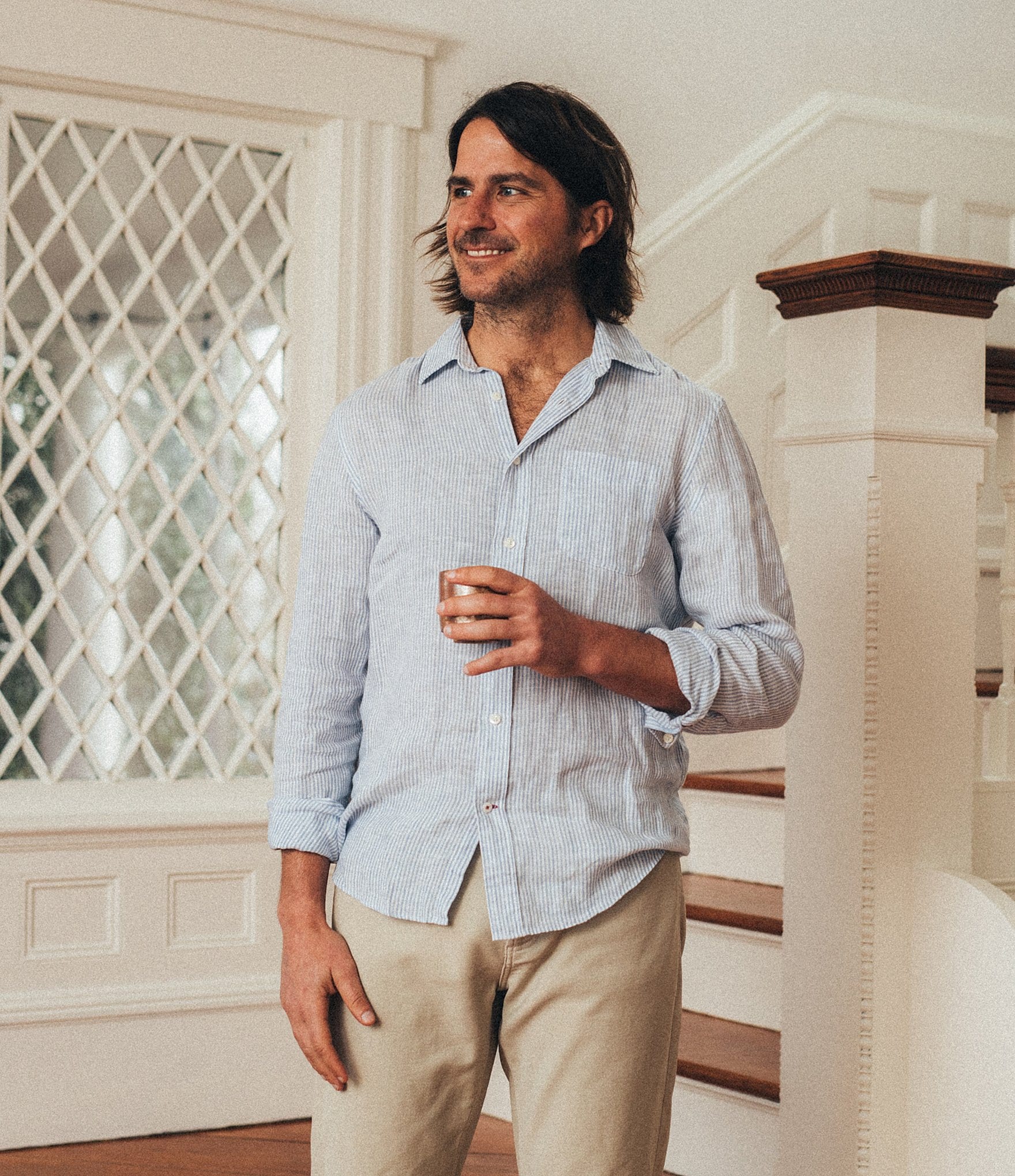 Faherty Linen Laguna Stripe Long Sleeve Woven Shirt