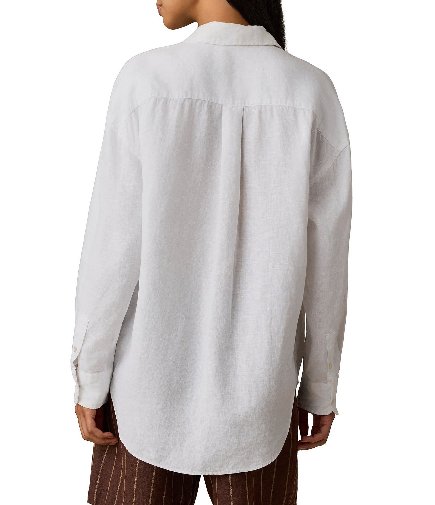 Faherty Linen Point Collar Long Sleeve Button Front Relaxed Shirt