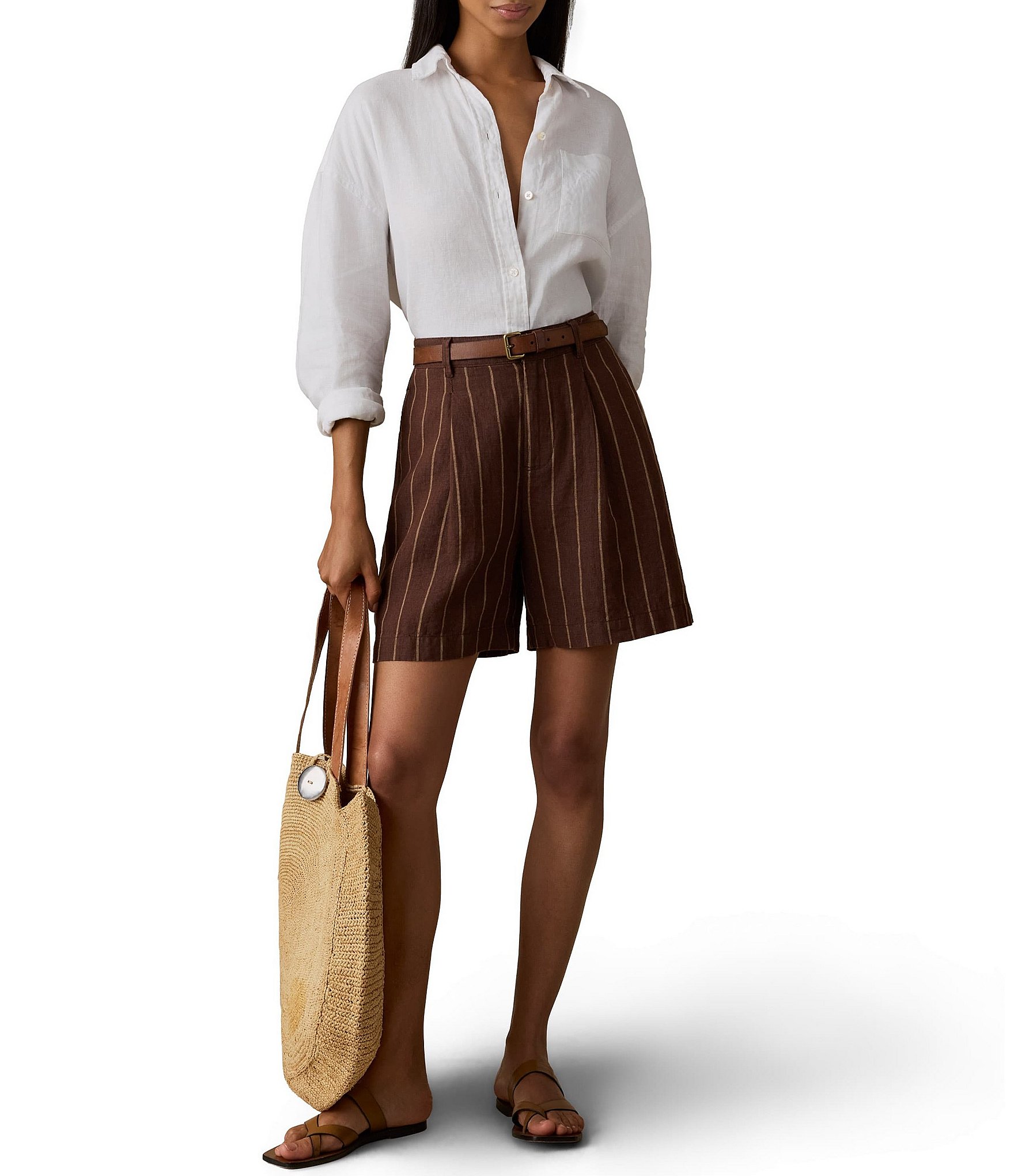 Faherty Linen Point Collar Long Sleeve Button Front Relaxed Shirt