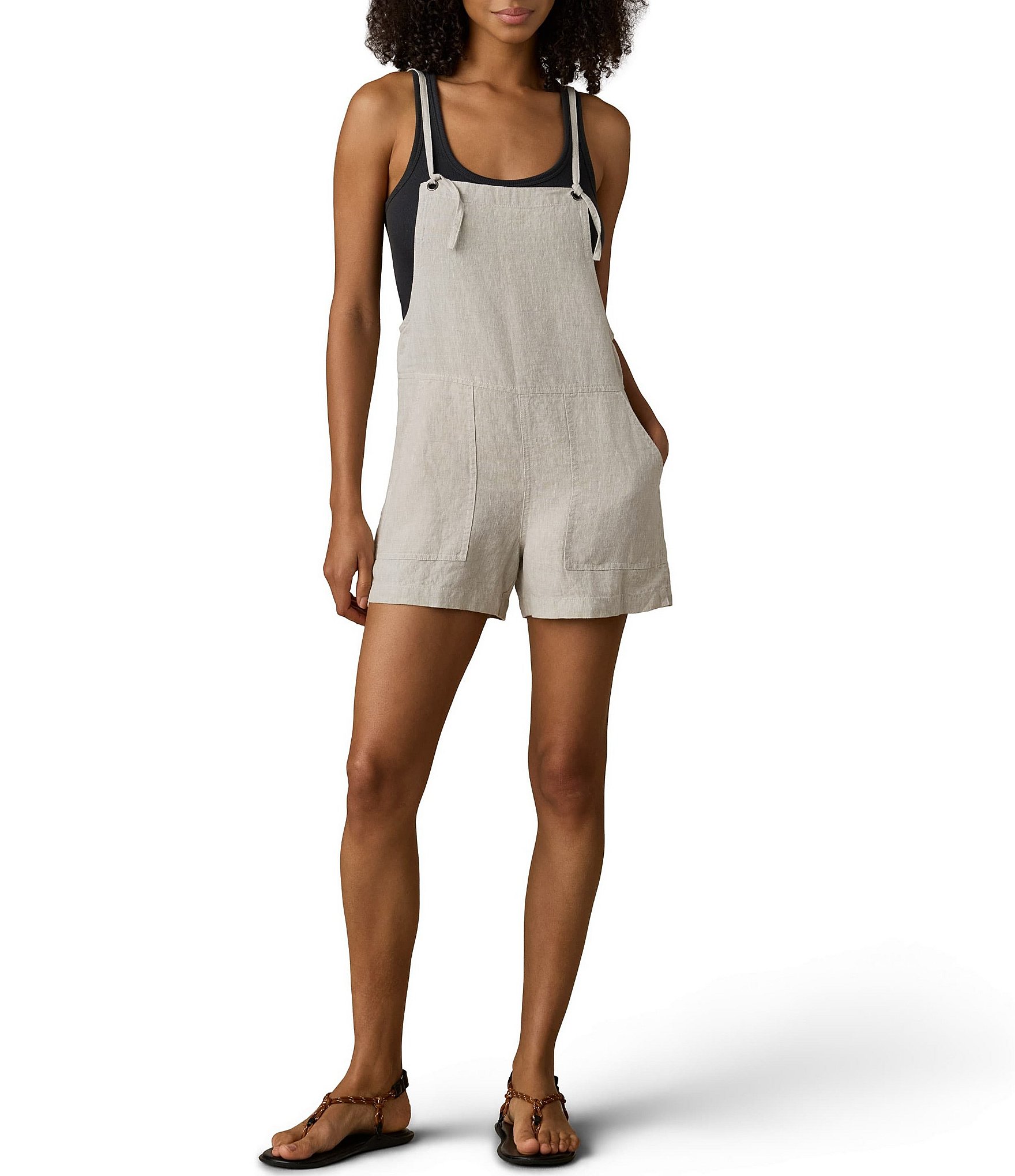 Faherty Linen Square Neck Sleeveless Romper