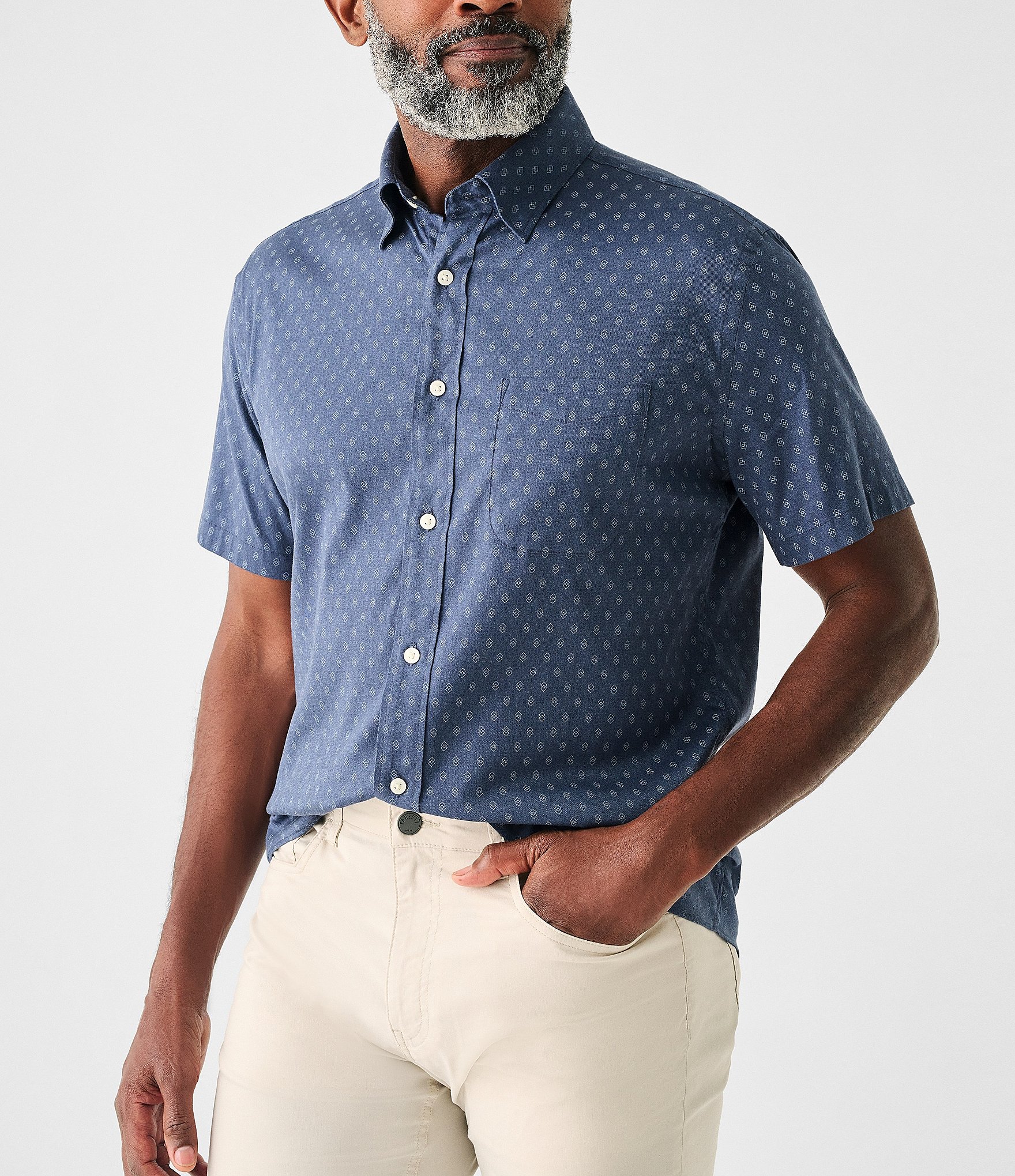 Faherty Movement Performance Dusk Diamond Print Short Sleeve Woven Shirt