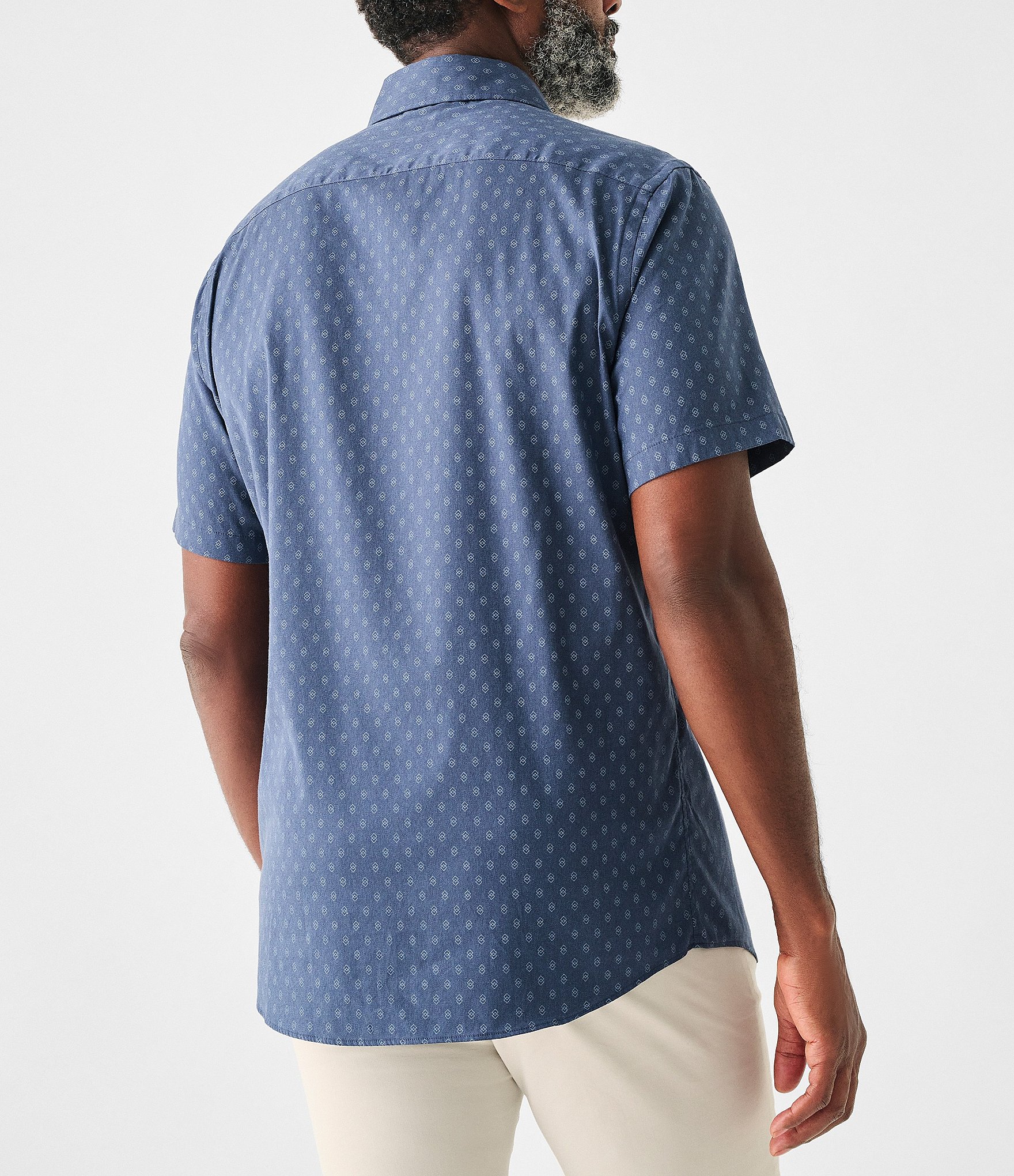 Faherty Movement Performance Dusk Diamond Print Short Sleeve Woven Shirt