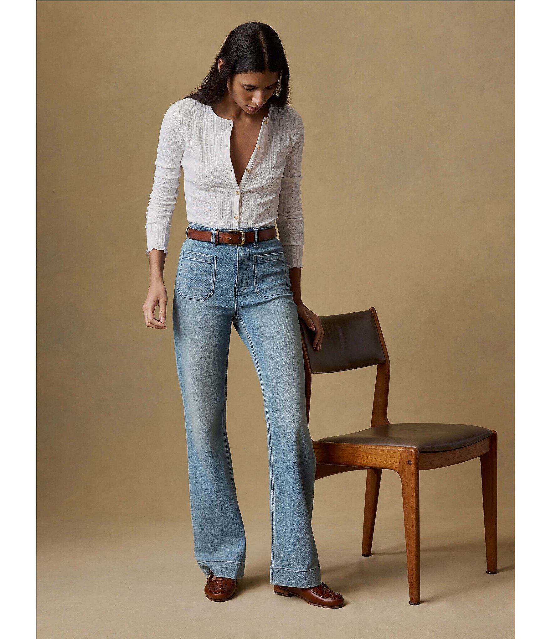 Faherty Pointelle Knit Crew Neck Long Sleeve Top