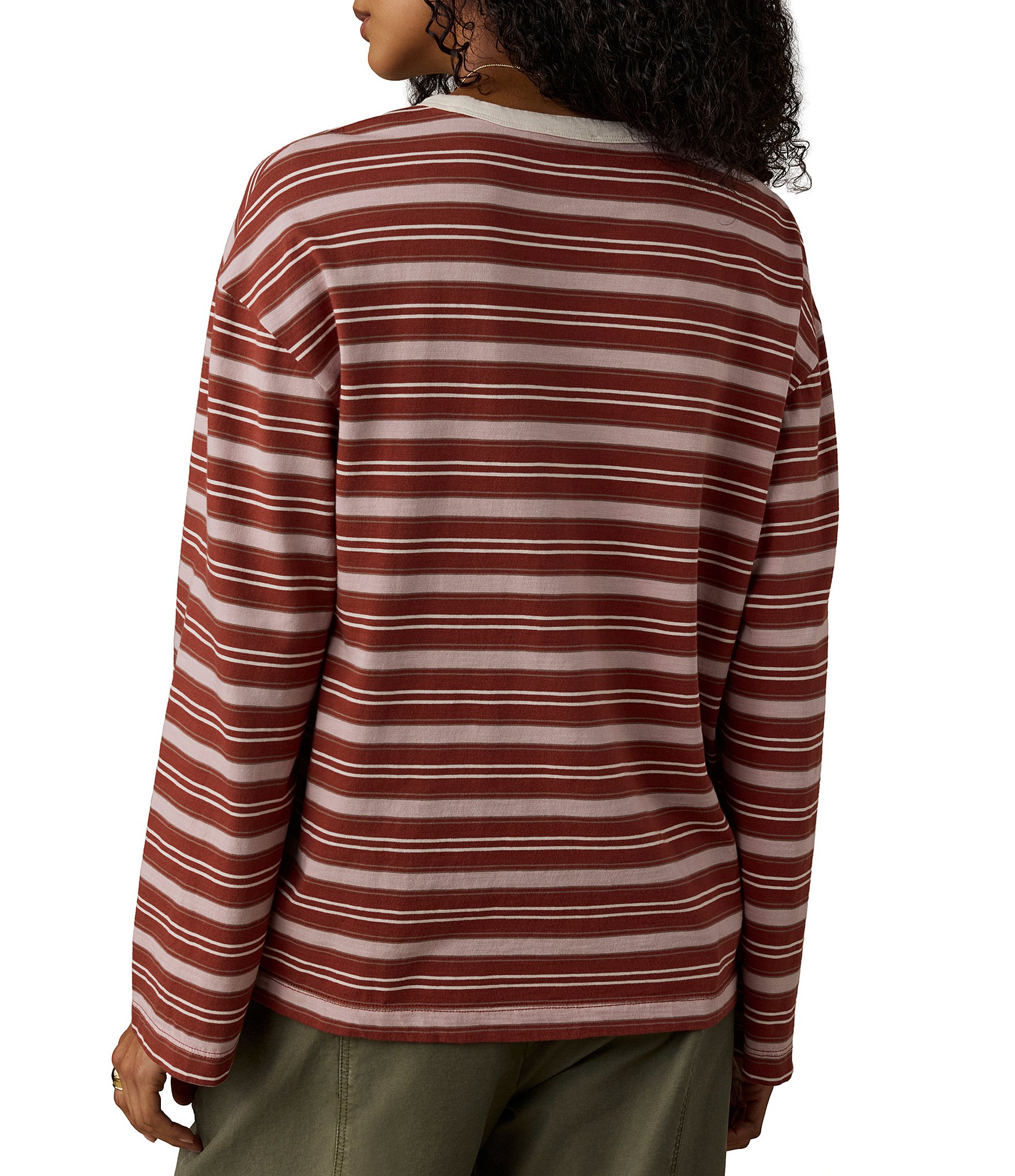 Faherty Retro Knit Organic Cotton Striped Crewneck Long Sleeve Tee Shirt