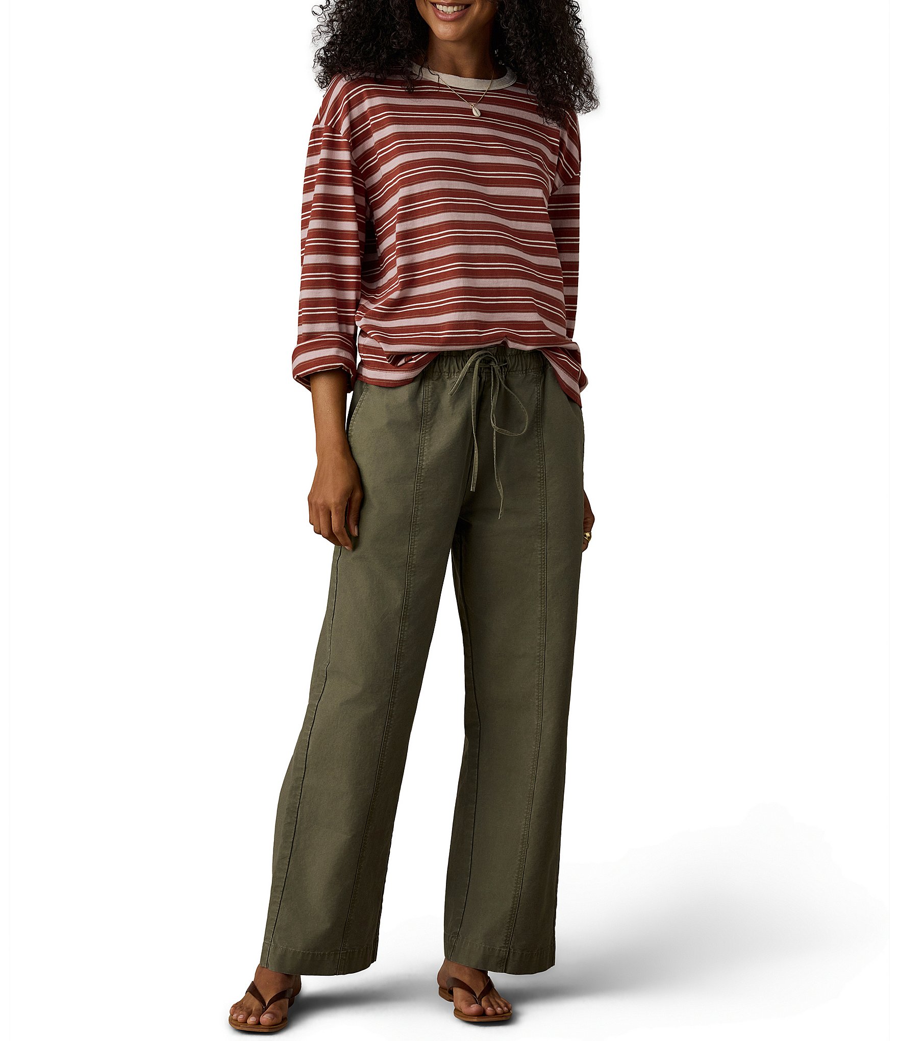 Faherty Retro Knit Organic Cotton Striped Crewneck Long Sleeve Tee Shirt