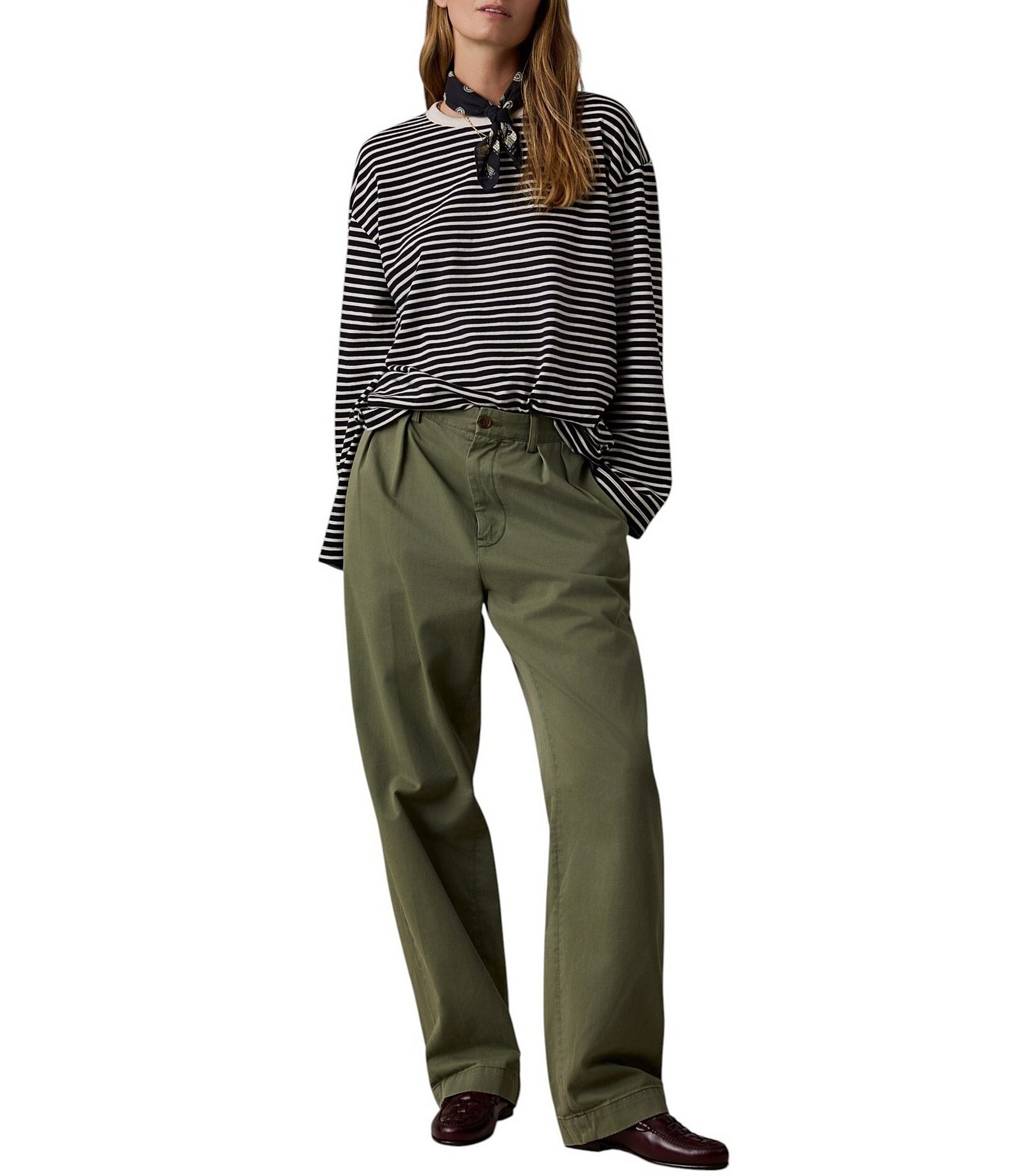 Faherty Retro Knit Organic Cotton Striped Crewneck Long Sleeve Tee Shirt
