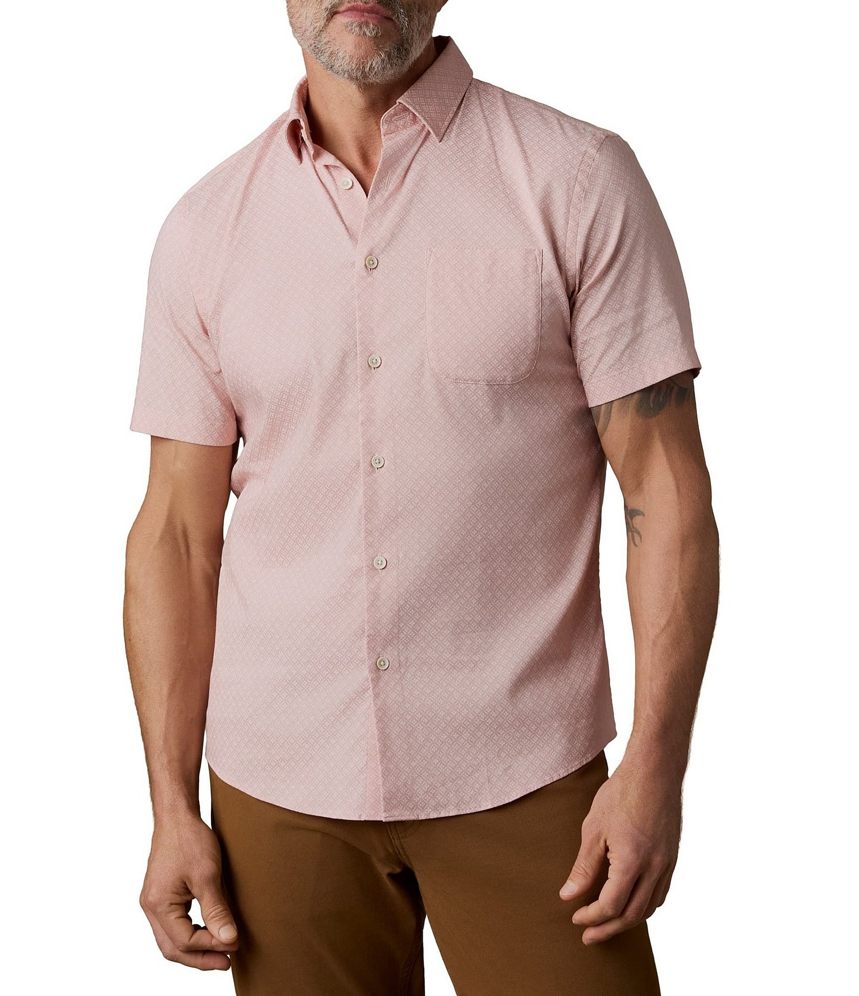 Faherty Stretch Movement Short Sleeve Geometric Print Woven Shirt