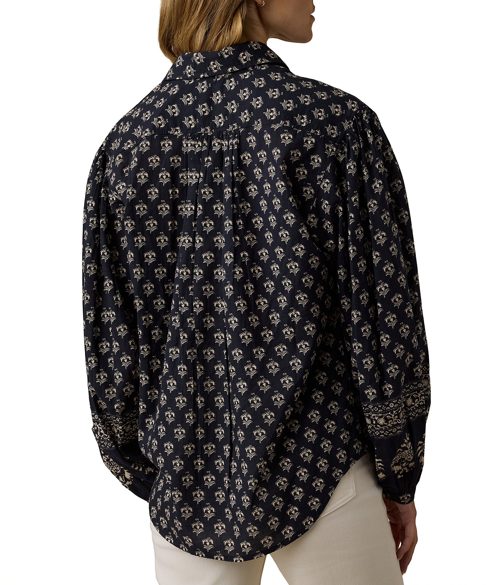 Faherty Suki Button Front Long Bubble Sleeve Blouse