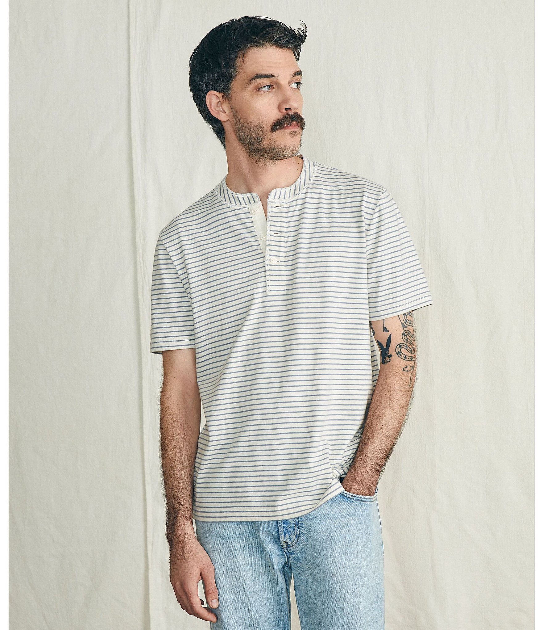 Faherty Sunwashed Stripe Short Sleeve Henley Shirt