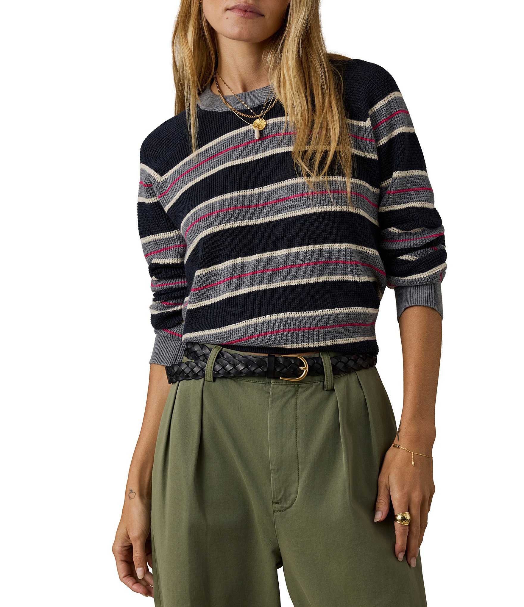 Faherty Throwback Stripe Crew Neck Long Sleeve Sweater