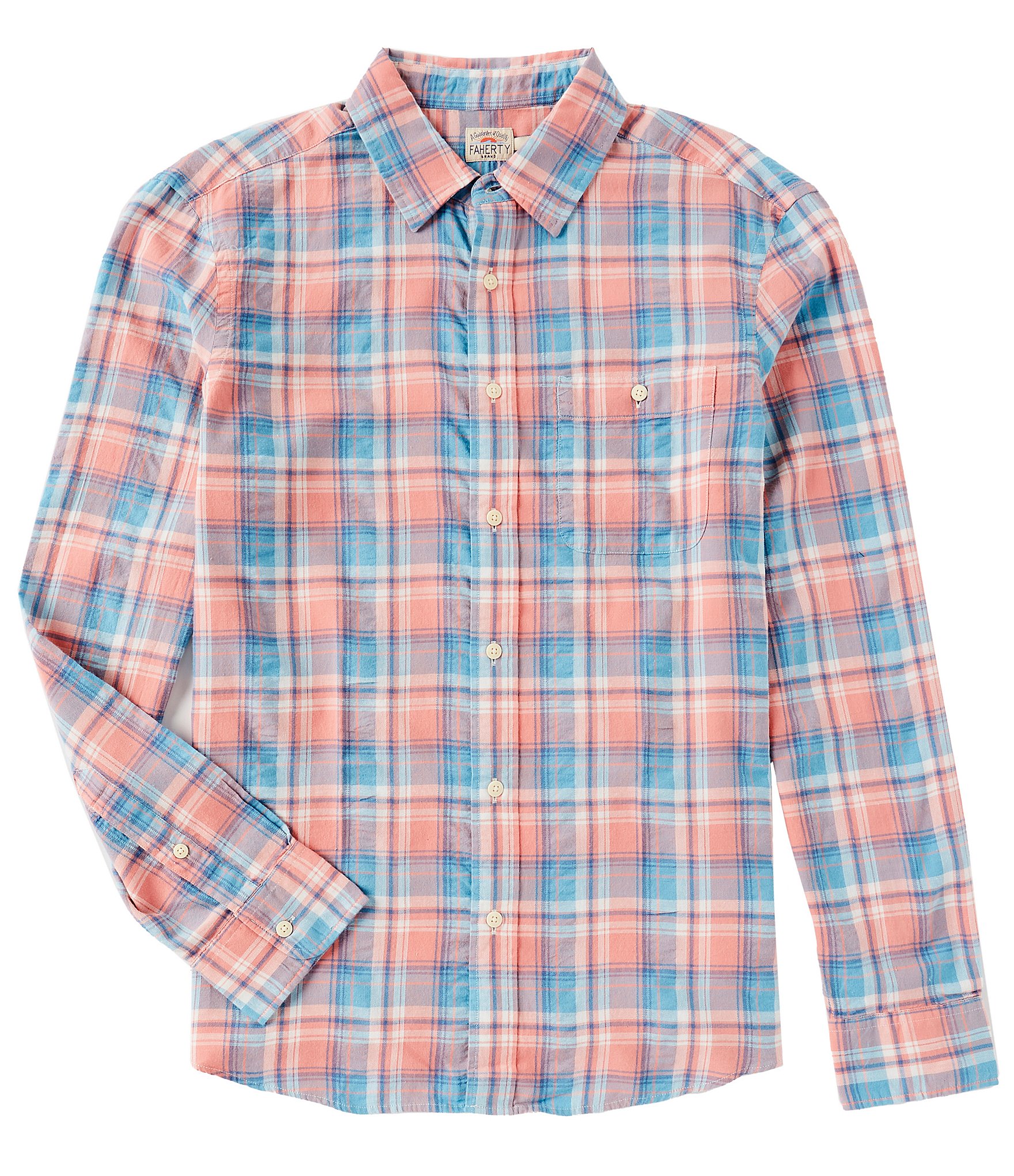 Faherty Tropical Cotton Plaid Long Sleeve Woven Shirt