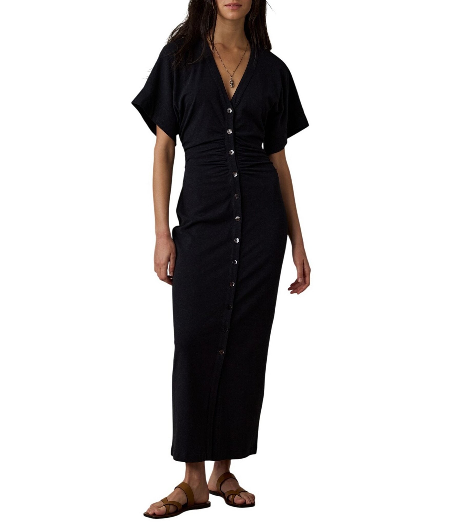 Faherty V-Neck Short Sleeve Maxi Dress