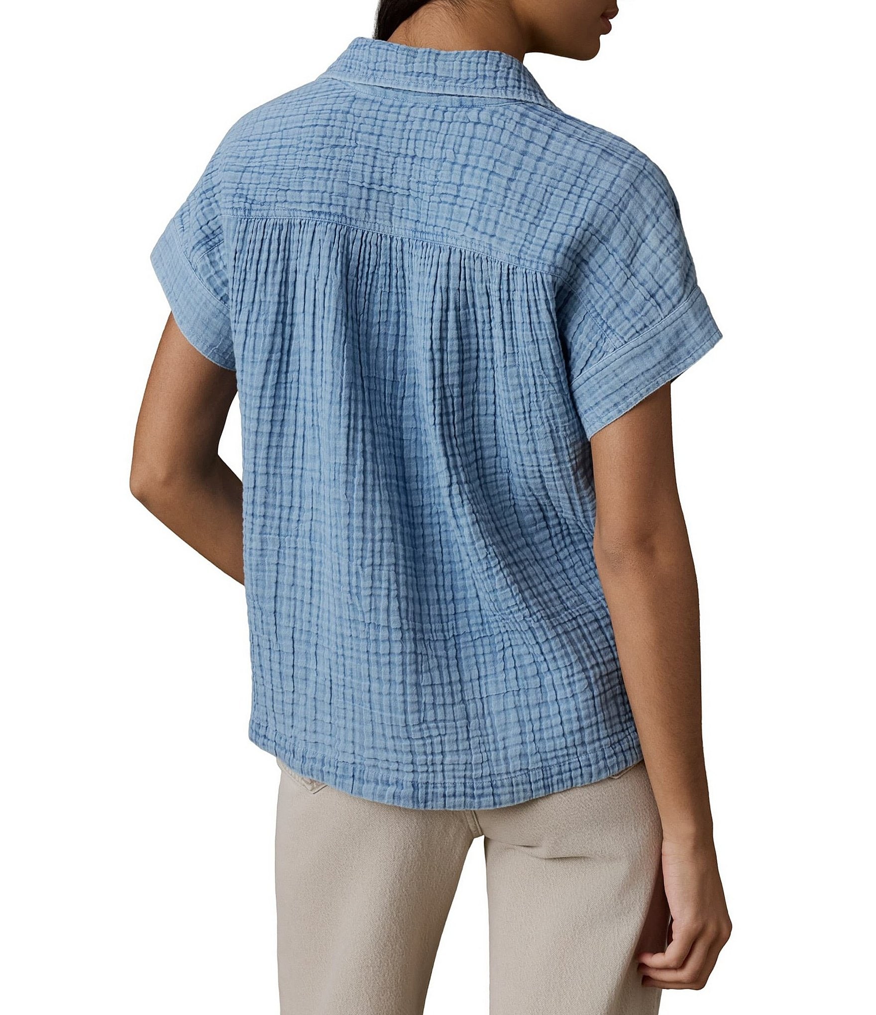 Faherty Zoe Collared V-Neck Short Sleeve Top