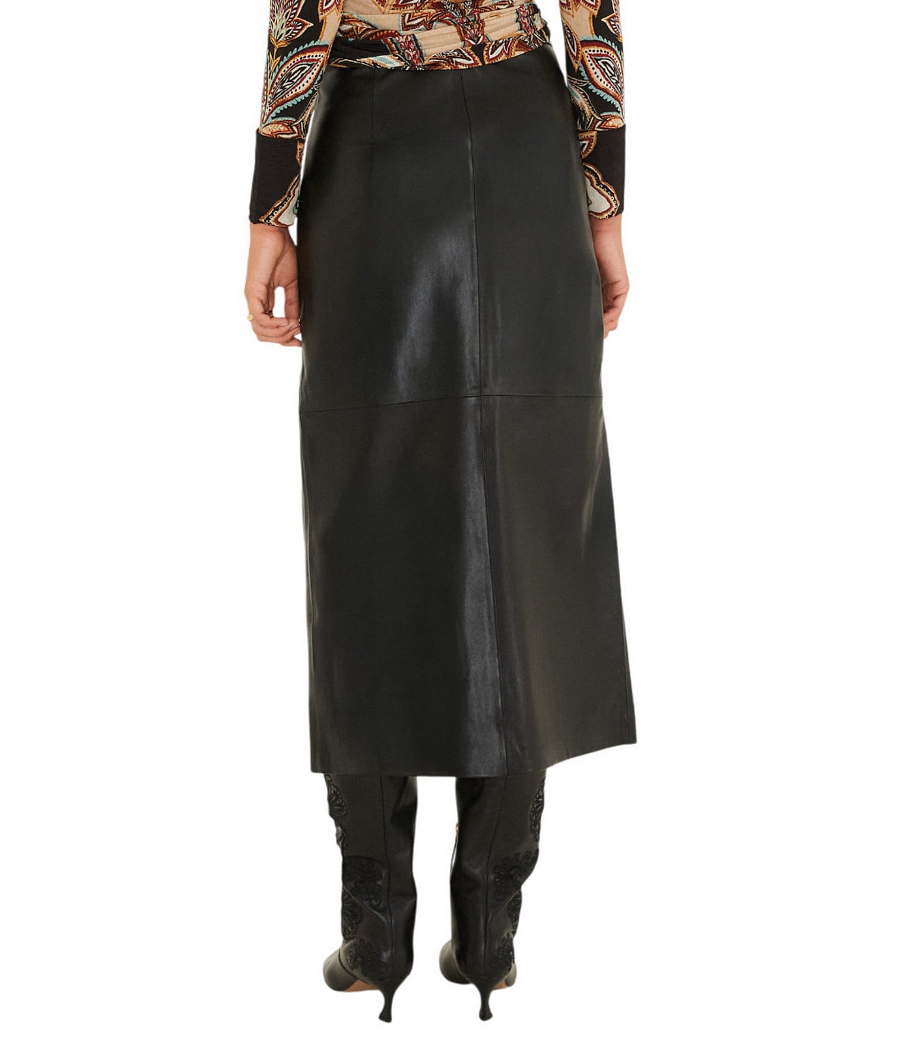 Farm Rio Black Leather Midi Skirt