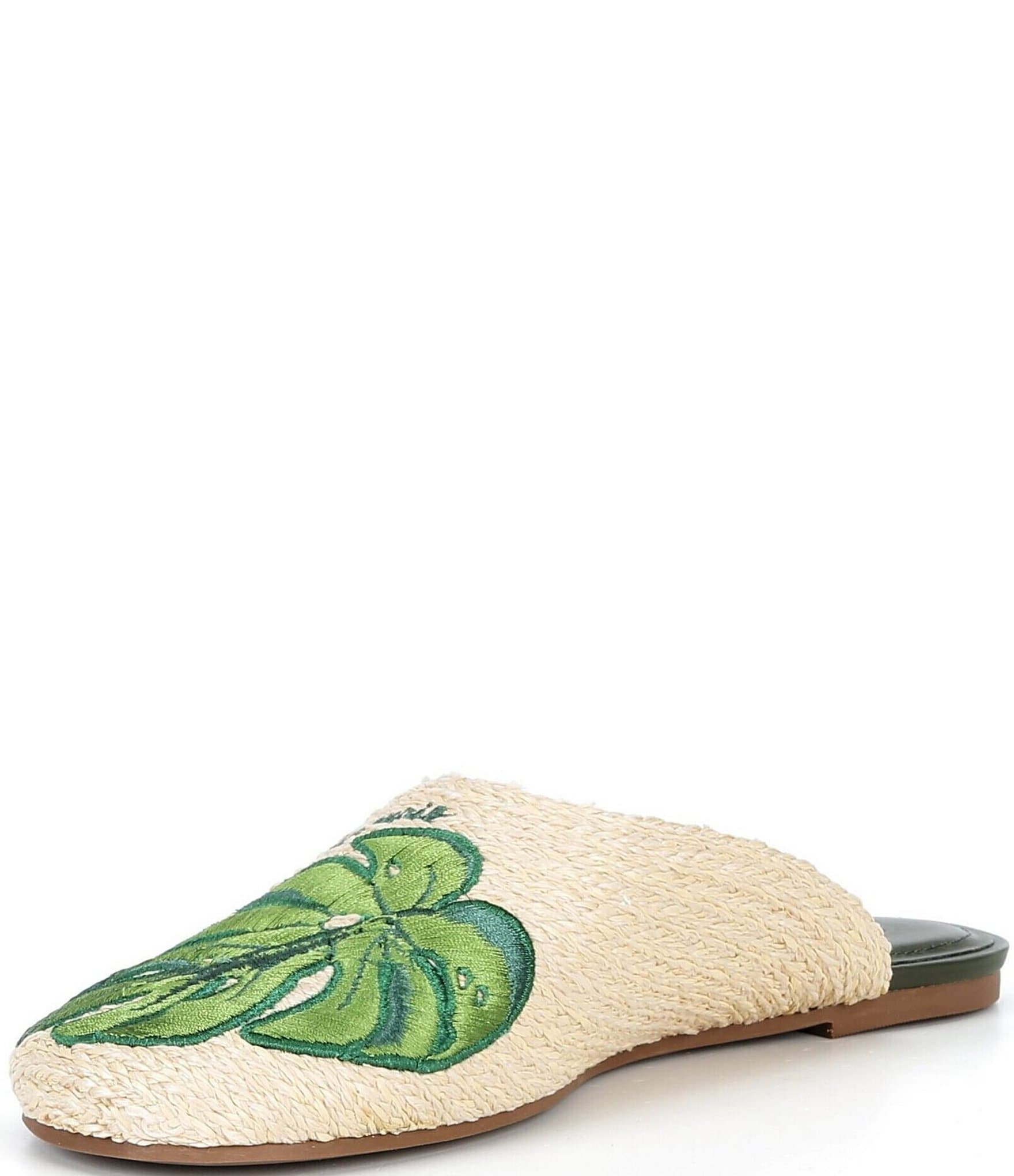 Farm Rio Raffia Icons Monstera Leaf Mules