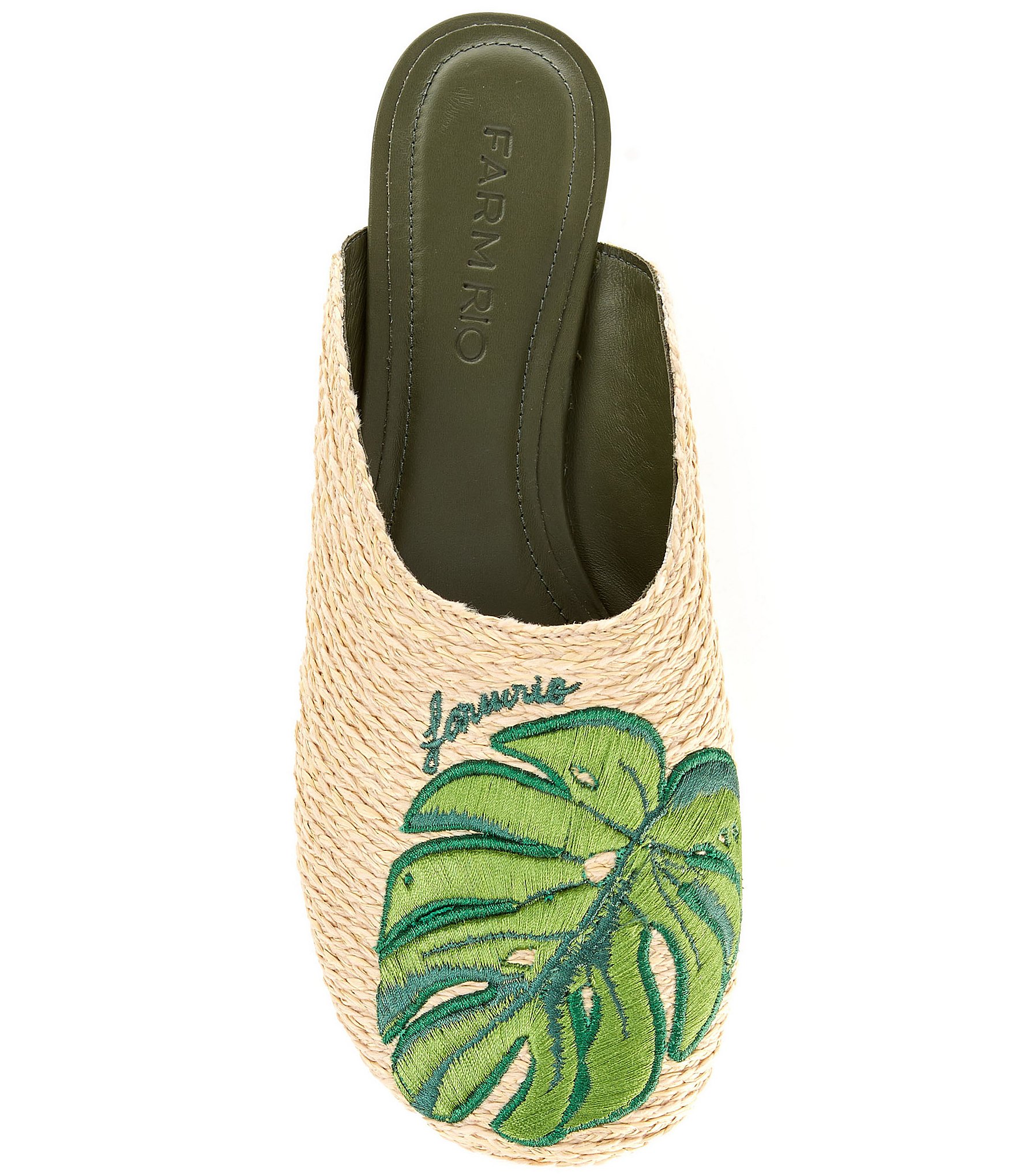 Farm Rio Raffia Icons Monstera Leaf Mules